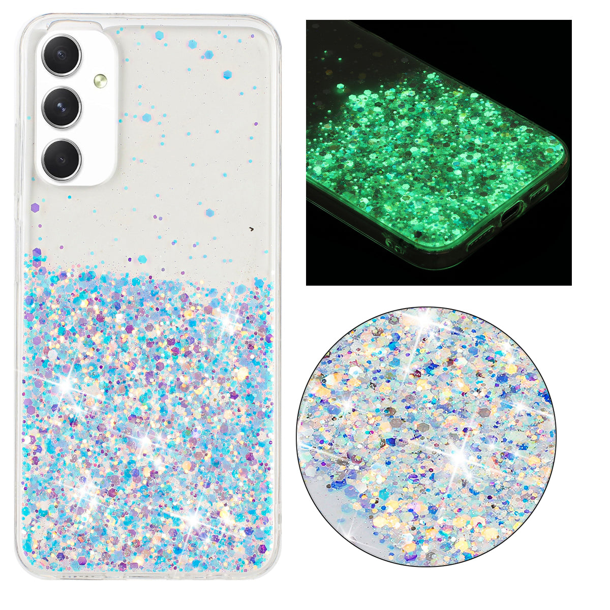 For Samsung Galaxy A05s 4G Luminous Phone Cover Epoxy Glitter Sparkle TPU Phone Case - White