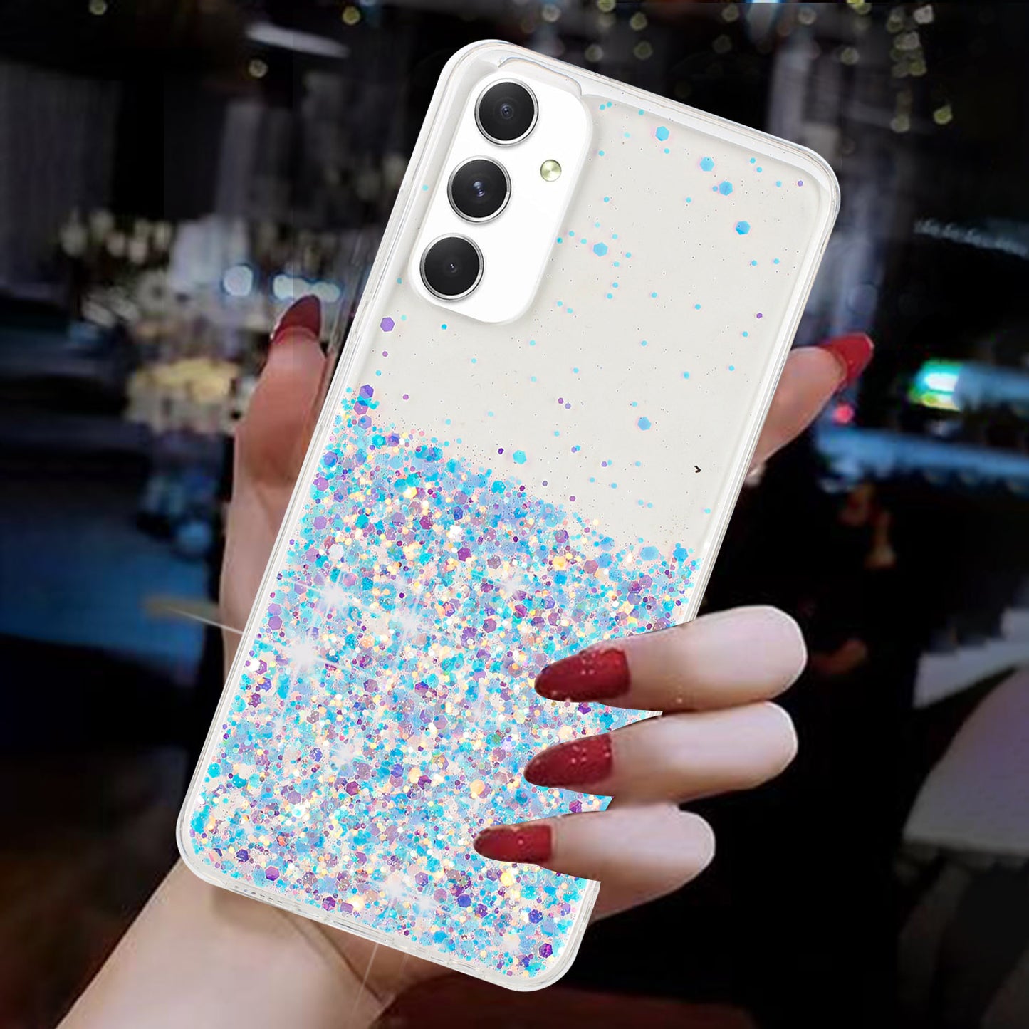 For Samsung Galaxy A05s 4G Luminous Phone Cover Epoxy Glitter Sparkle TPU Phone Case - White