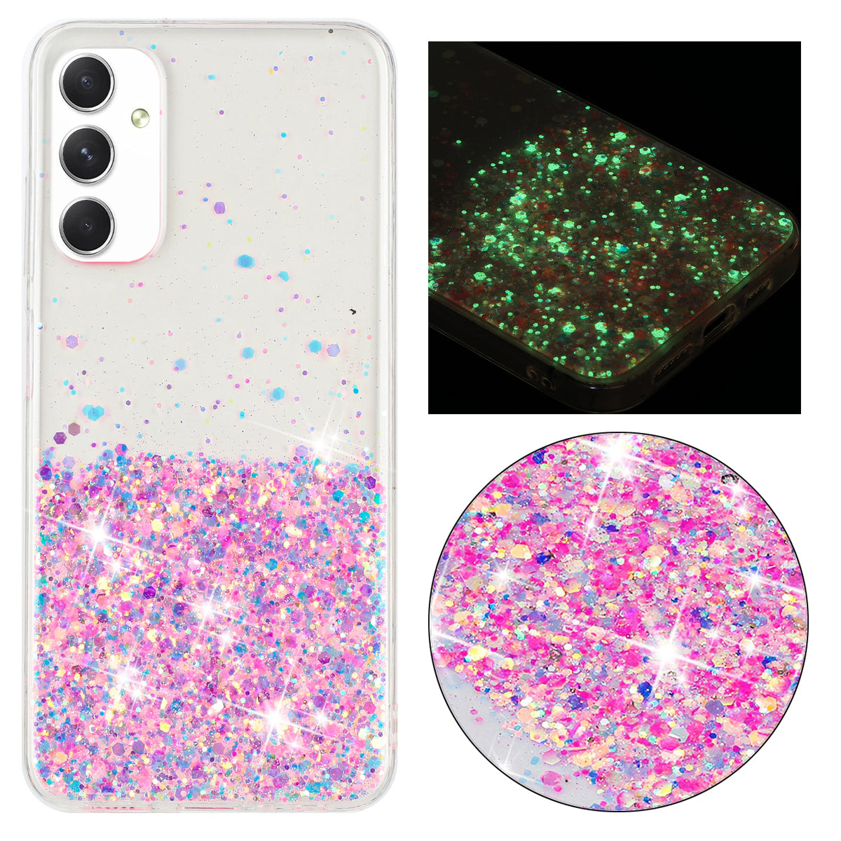 For Samsung Galaxy A05s 4G Luminous Phone Cover Epoxy Glitter Sparkle TPU Phone Case - Pink