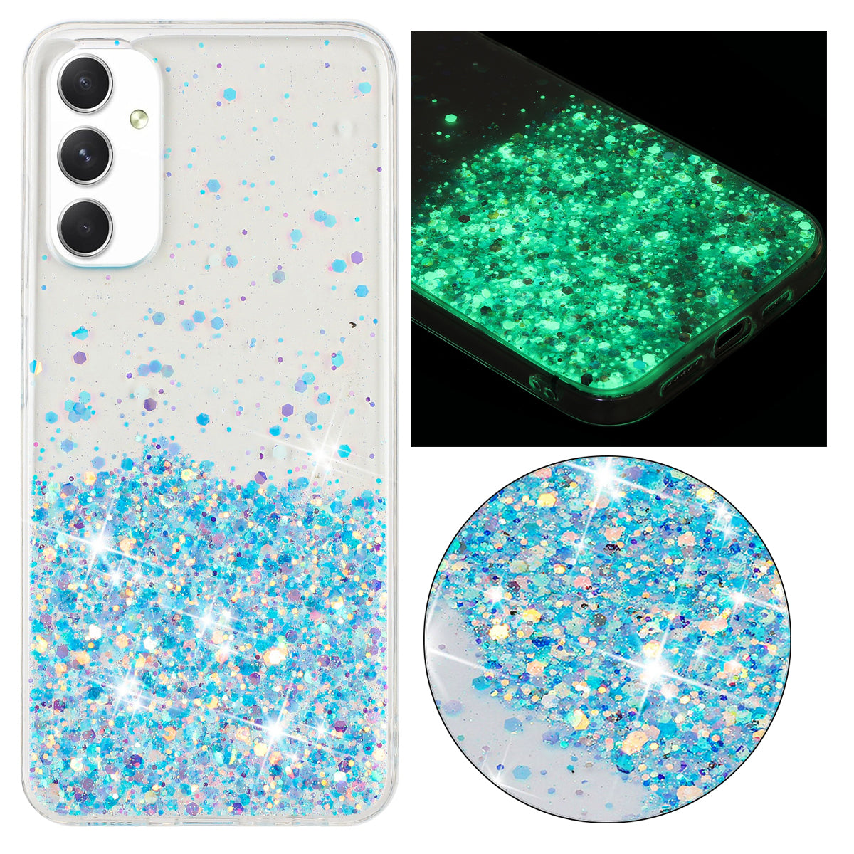 For Samsung Galaxy A05s 4G Luminous Phone Cover Epoxy Glitter Sparkle TPU Phone Case - Blue