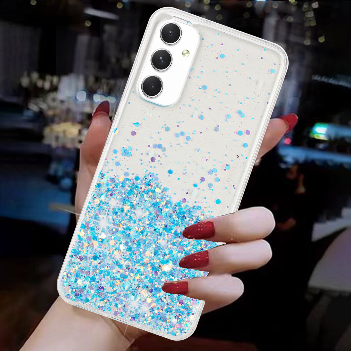 For Samsung Galaxy A05s 4G Luminous Phone Cover Epoxy Glitter Sparkle TPU Phone Case - Blue