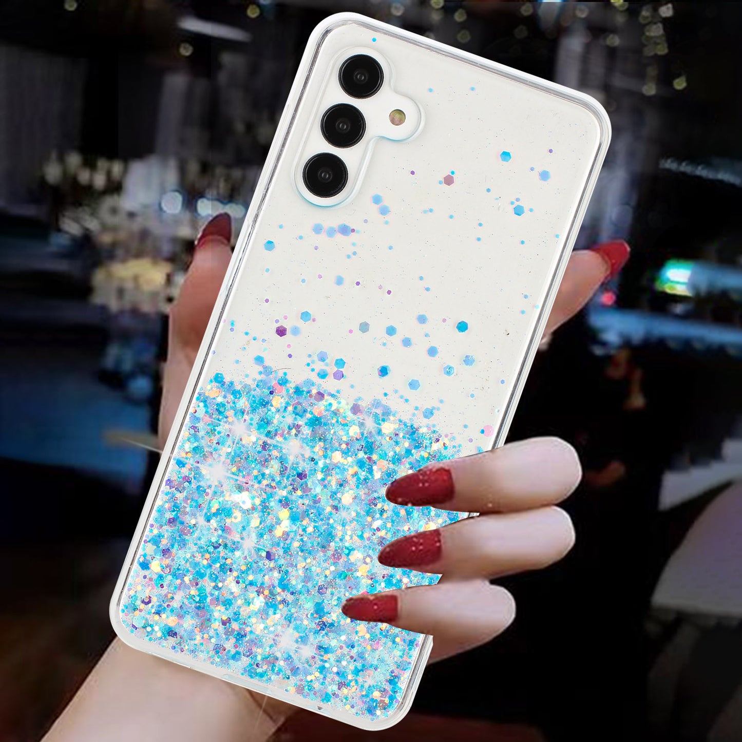 For Samsung Galaxy A04s 4G (164.7 x 76.7 x 9.1 mm) / A13 5G Case Glitter Sparkle Epoxy TPU Glow In The Dark Phone Cover - Blue