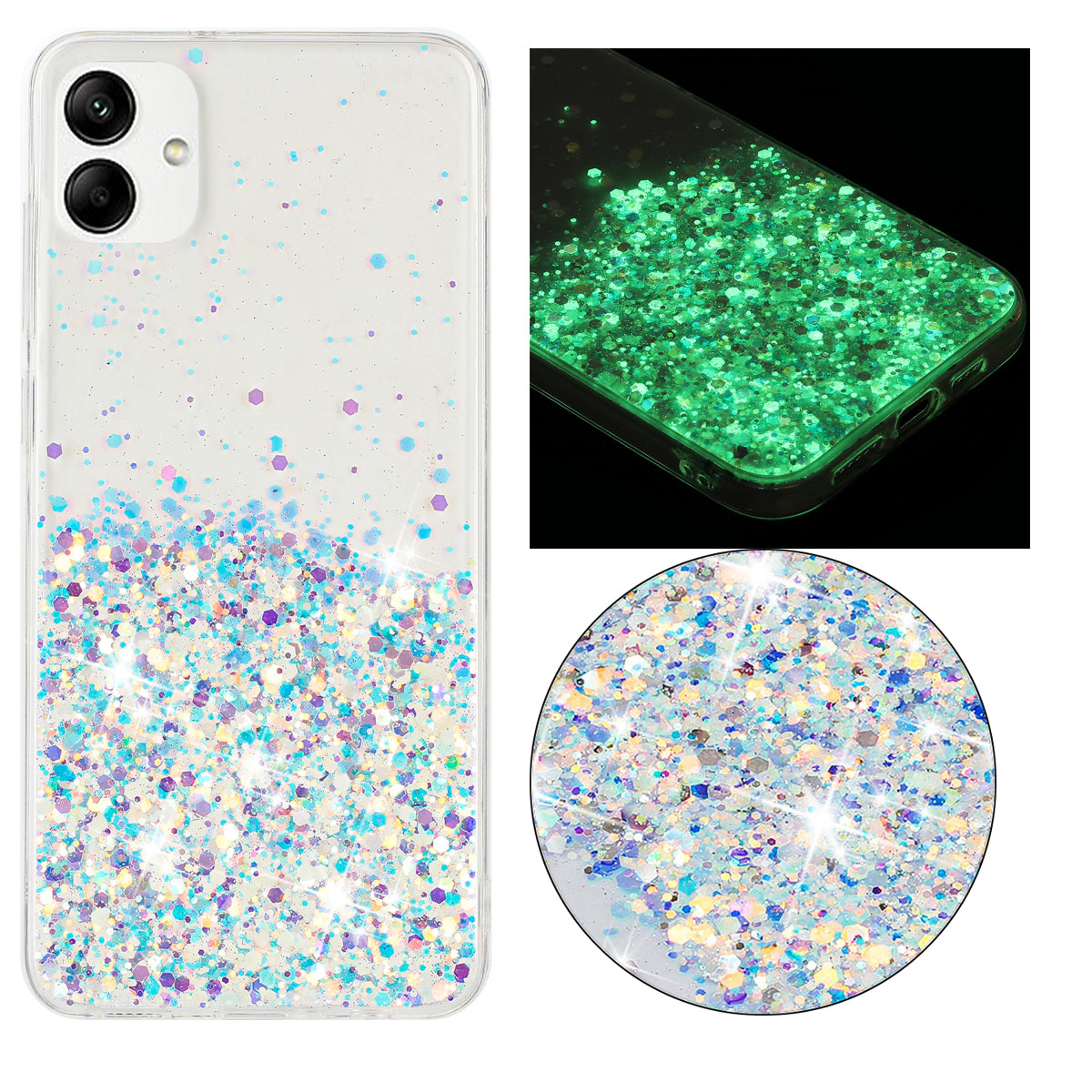 For Samsung Galaxy A05 4G Phone Case Sparkle Luminous Epoxy TPU Back Cover - White