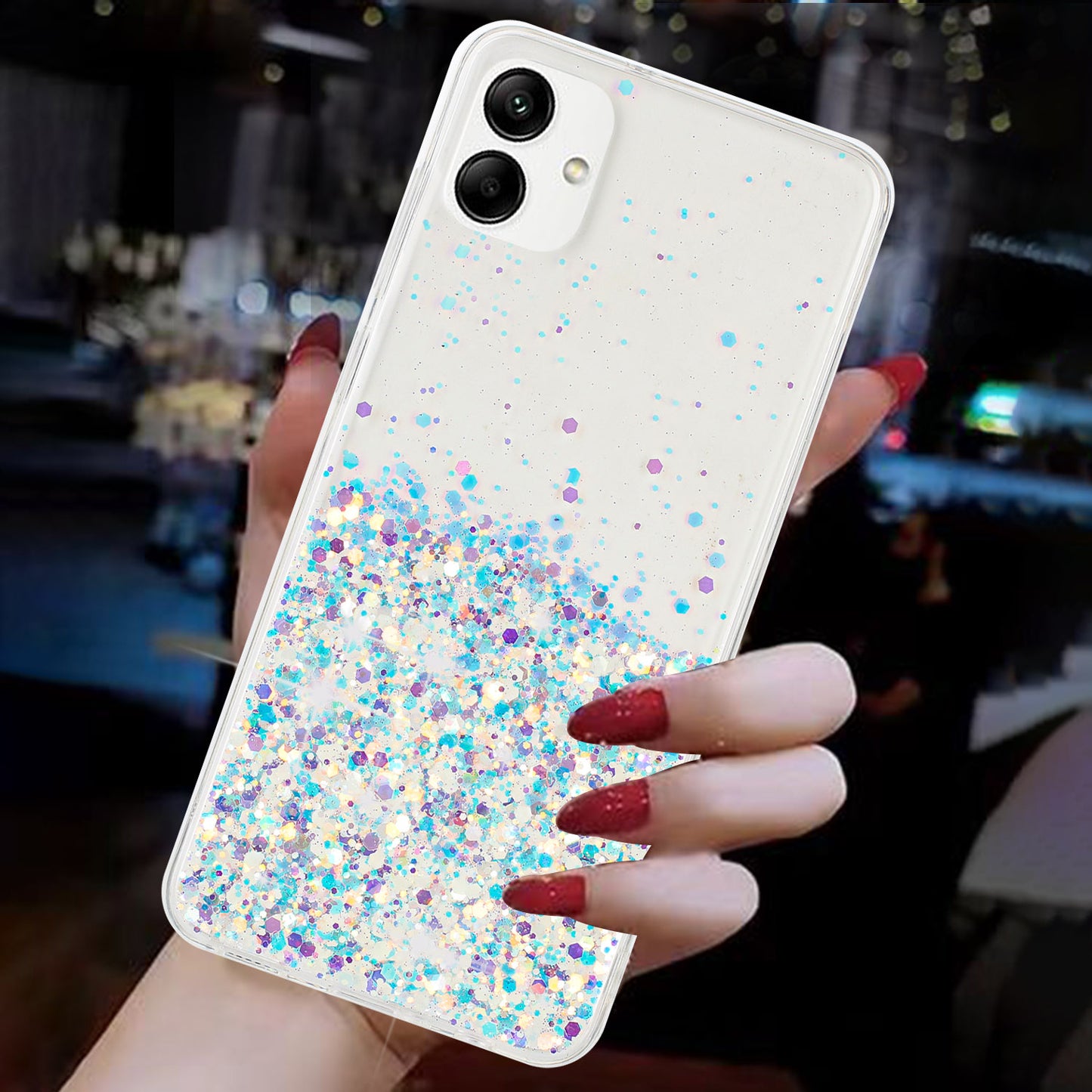 For Samsung Galaxy A05 4G Phone Case Sparkle Luminous Epoxy TPU Back Cover - White