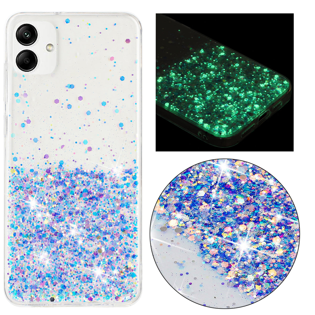For Samsung Galaxy A05 4G Phone Case Sparkle Luminous Epoxy TPU Back Cover - Purple