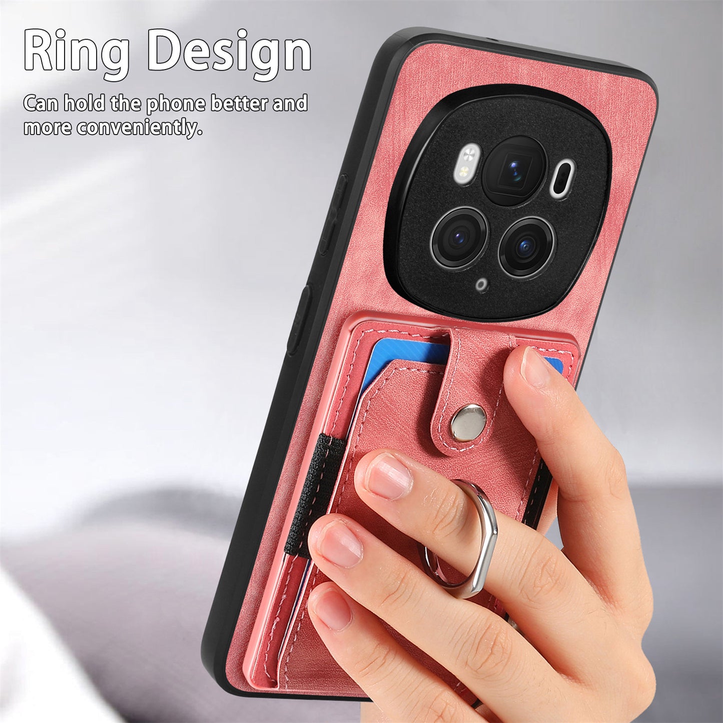 D2 for Honor Magic6 Pro 5G Case Card Slots Retro Leather Coated TPU Kickstand Cover - Pink