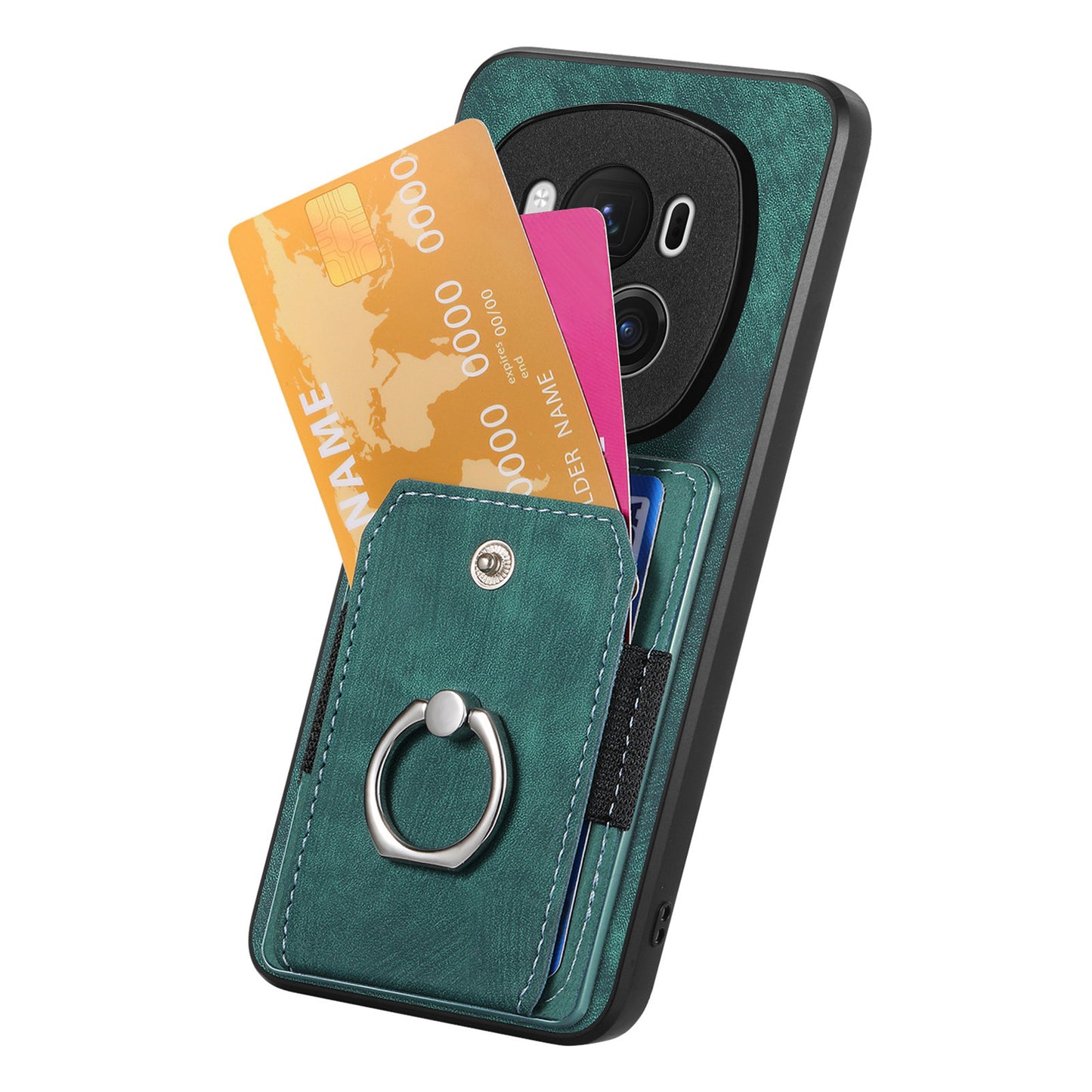 D2 for Honor Magic6 Pro 5G Case Card Slots Retro Leather Coated TPU Kickstand Cover - Green