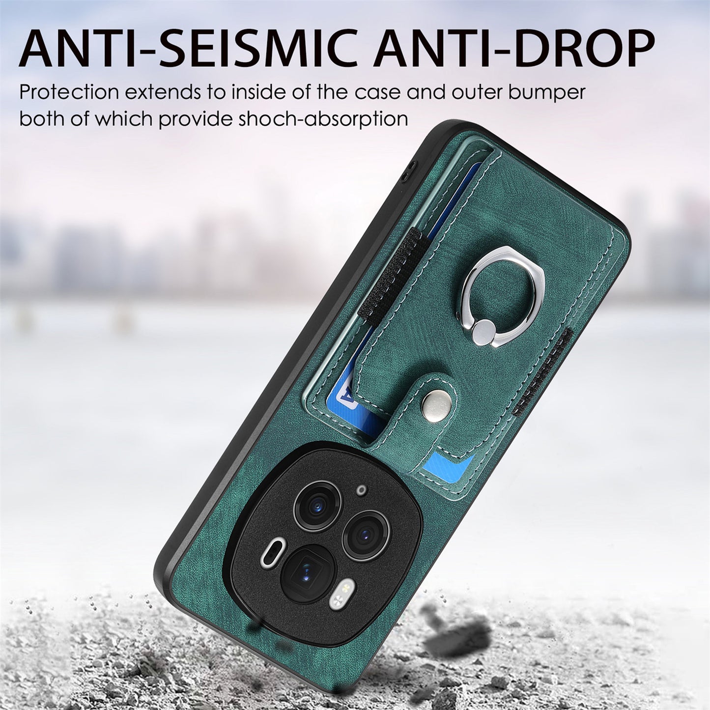 D2 for Honor Magic6 Pro 5G Case Card Slots Retro Leather Coated TPU Kickstand Cover - Green