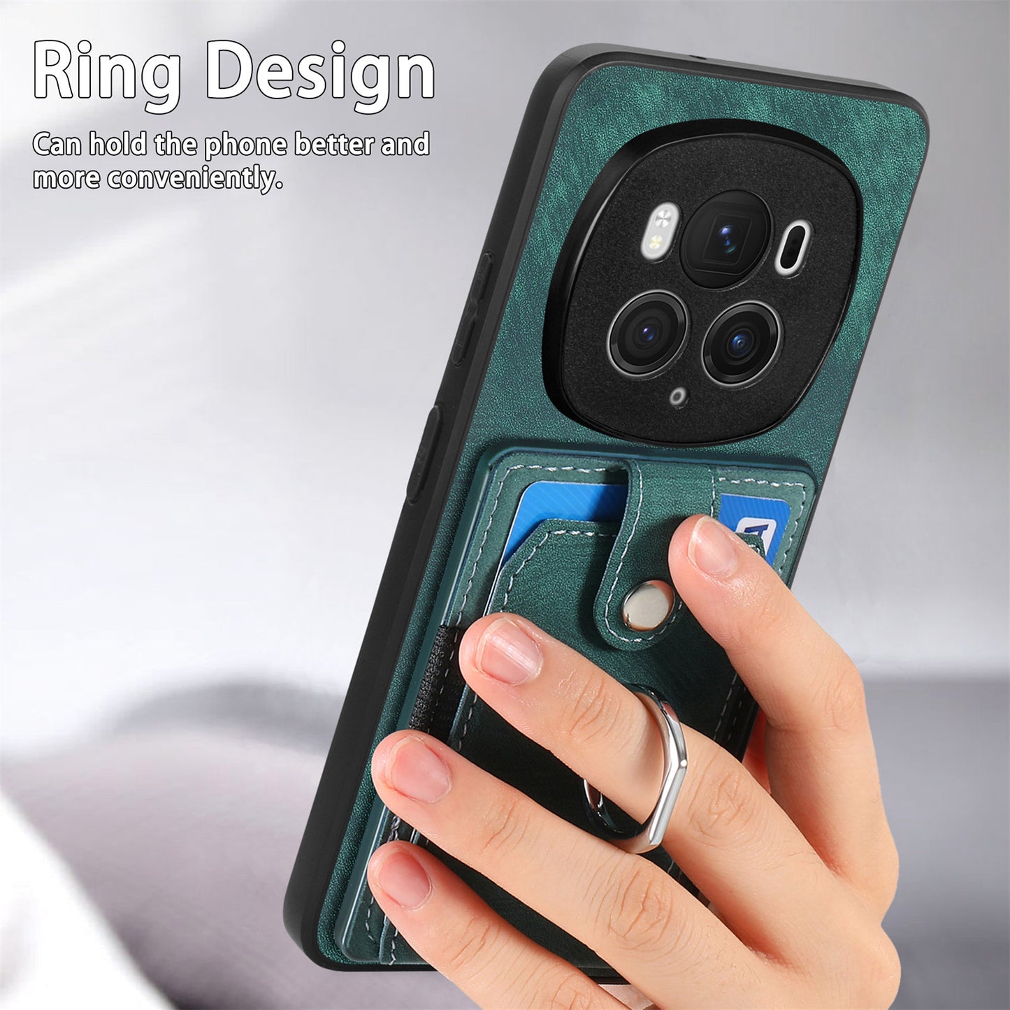 D2 for Honor Magic6 Pro 5G Case Card Slots Retro Leather Coated TPU Kickstand Cover - Green