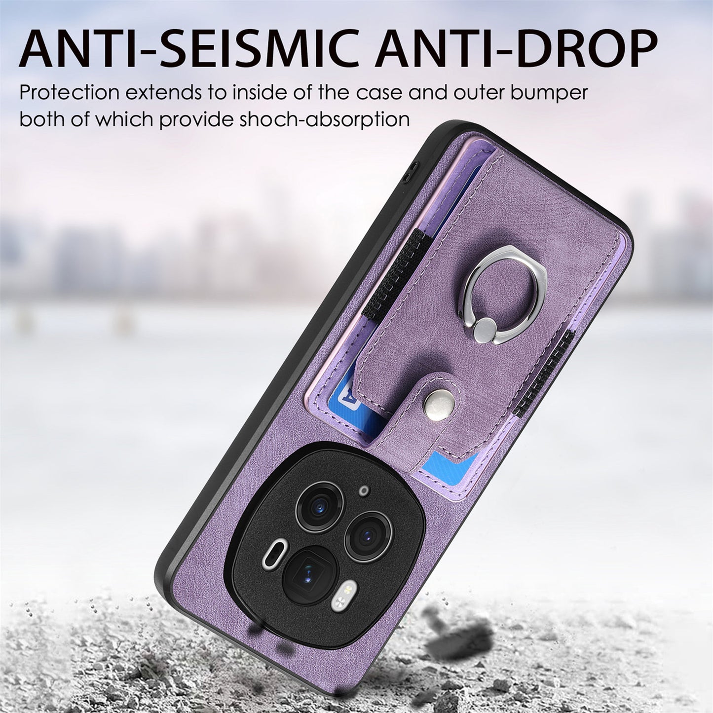 D2 for Honor Magic6 Pro 5G Case Card Slots Retro Leather Coated TPU Kickstand Cover - Purple