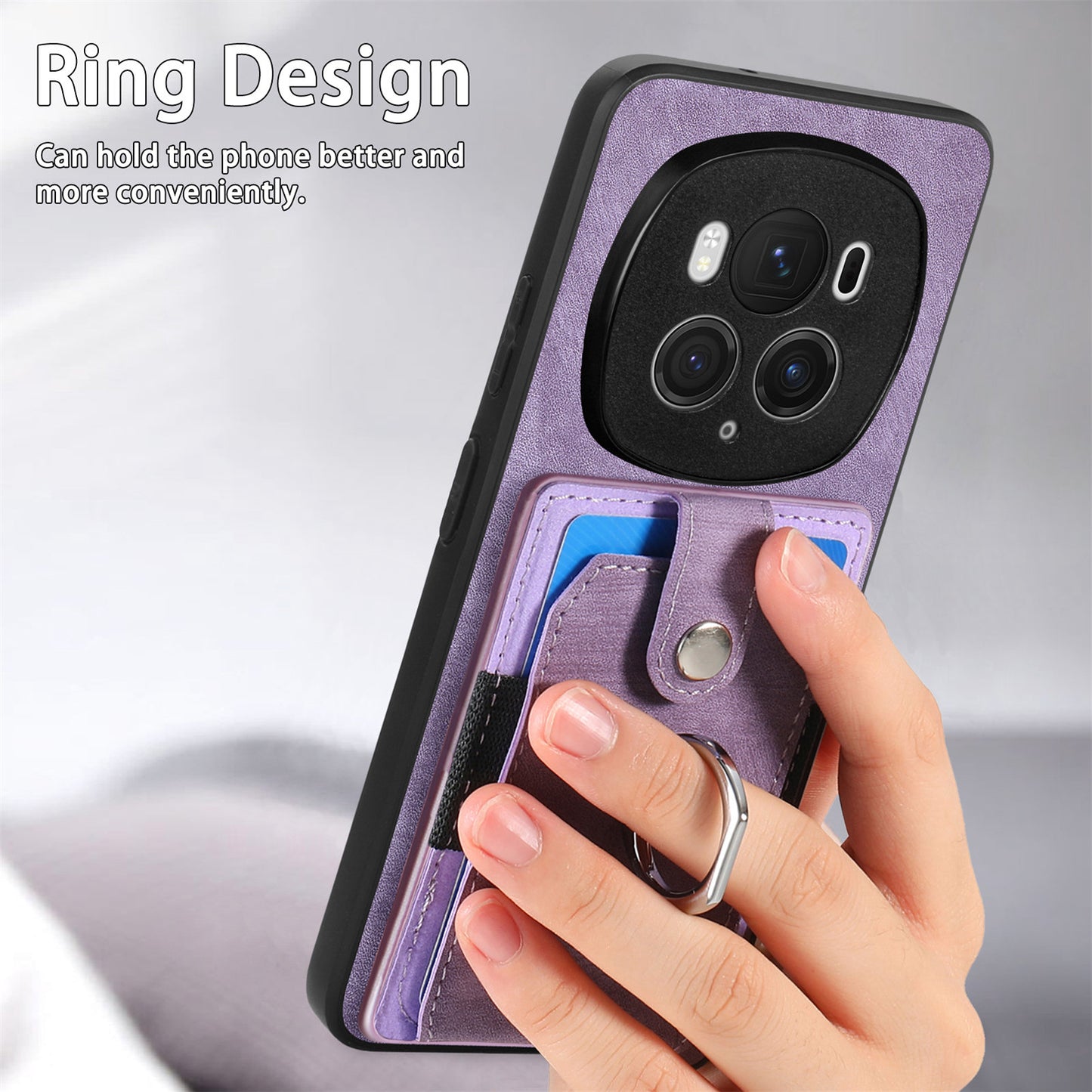 D2 for Honor Magic6 Pro 5G Case Card Slots Retro Leather Coated TPU Kickstand Cover - Purple