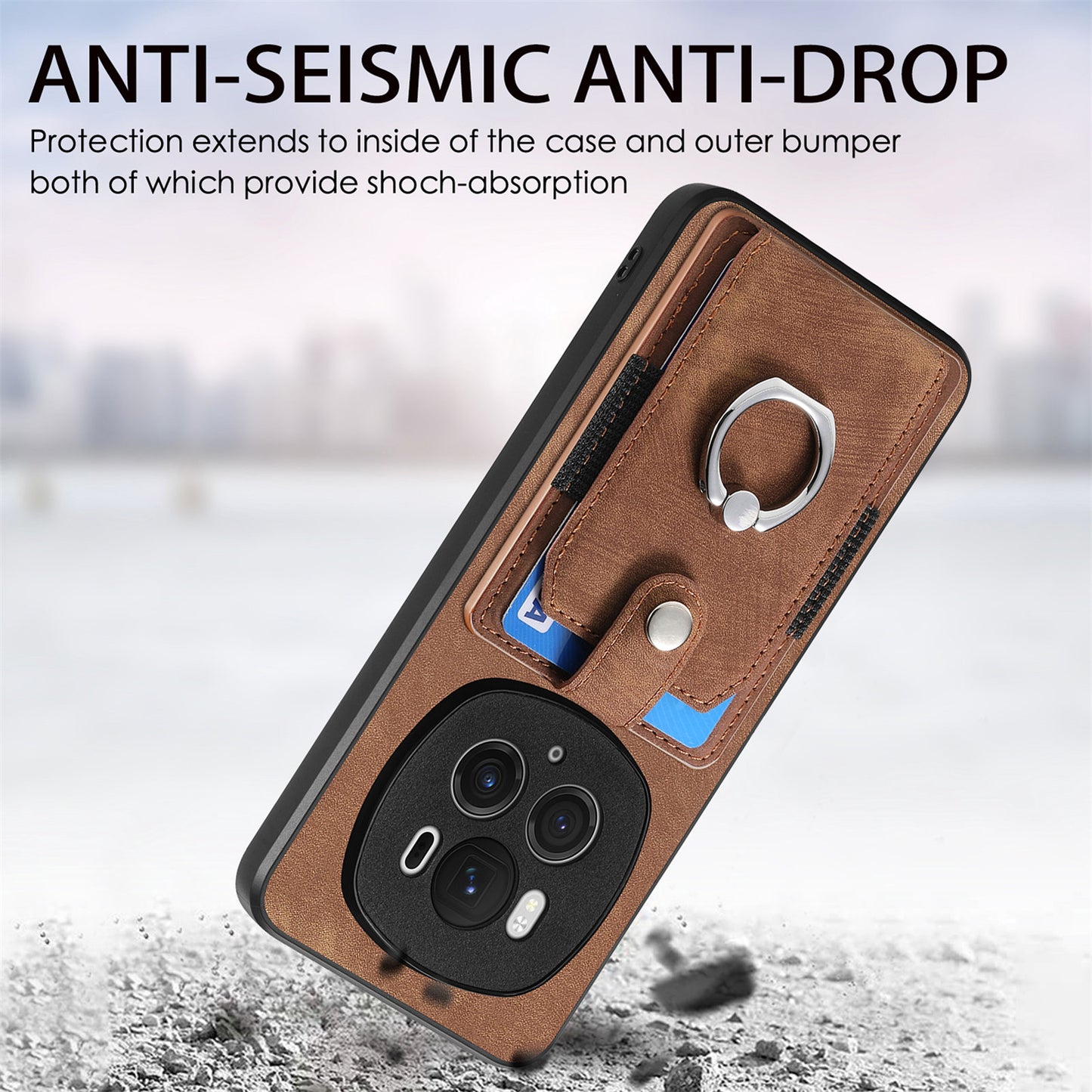 D2 for Honor Magic6 Pro 5G Case Card Slots Retro Leather Coated TPU Kickstand Cover - Brown