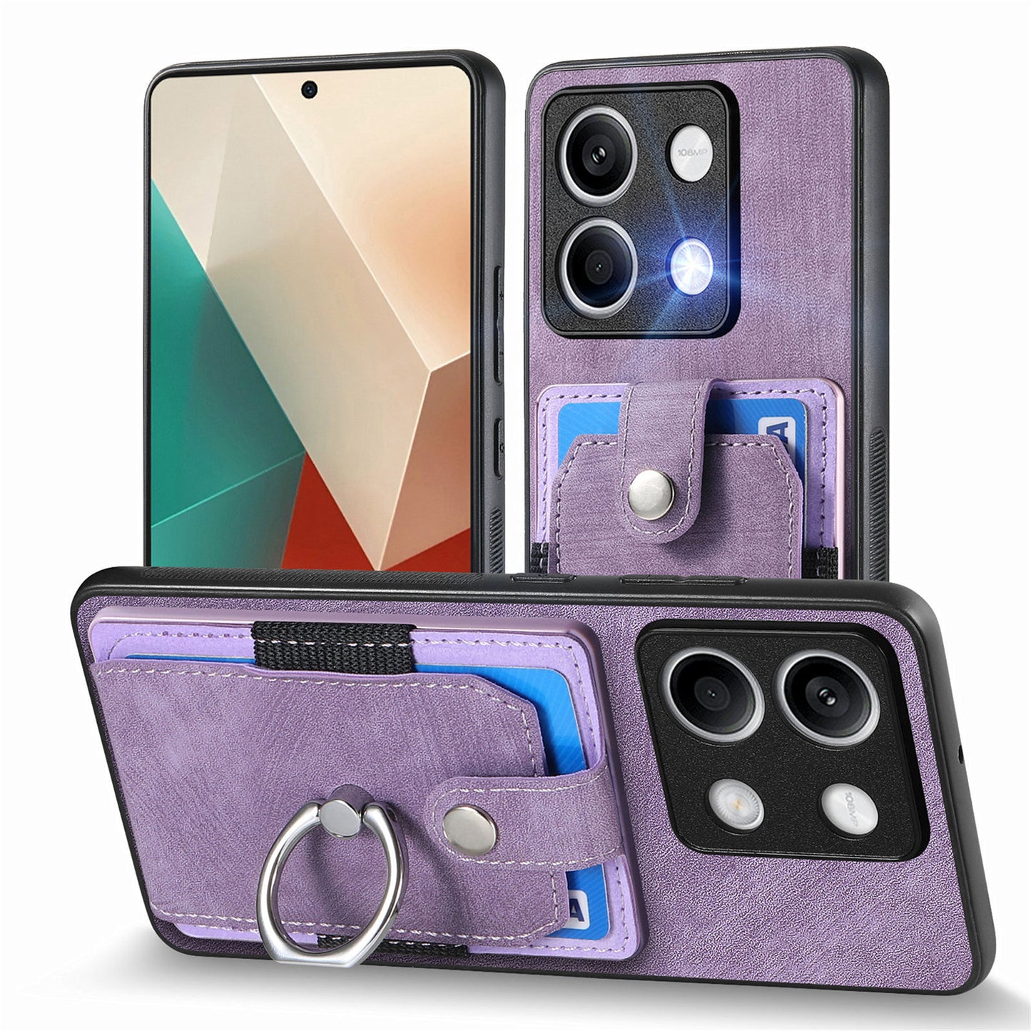 D2 for Xiaomi Redmi Note 13 4G Case Card Slots Retro Leather Coated TPU Kickstand Cover - Purple