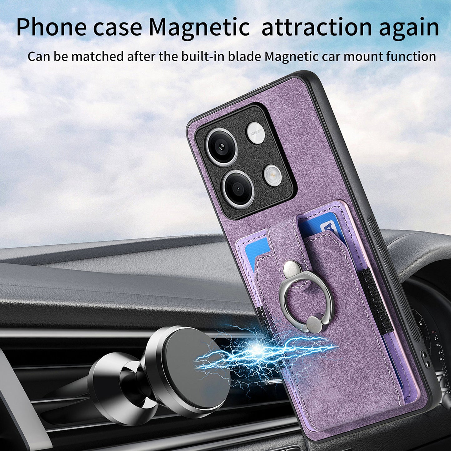 D2 for Xiaomi Redmi Note 13 4G Case Card Slots Retro Leather Coated TPU Kickstand Cover - Purple
