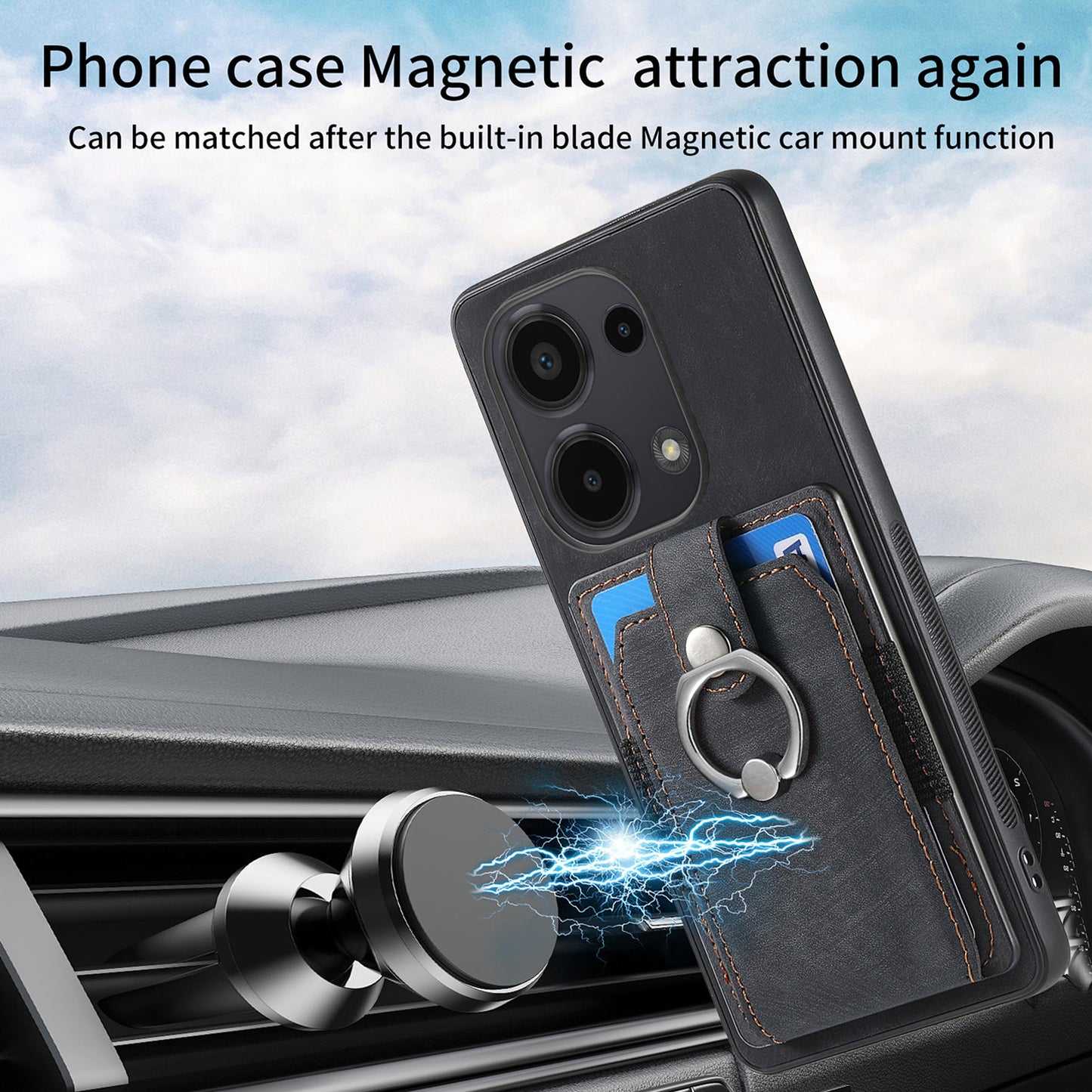 D2 for Xiaomi Redmi Note 13 Pro 4G / Poco M6 Pro 4G Case Card Slots Retro PU+TPU Cover with Kickstand - Black