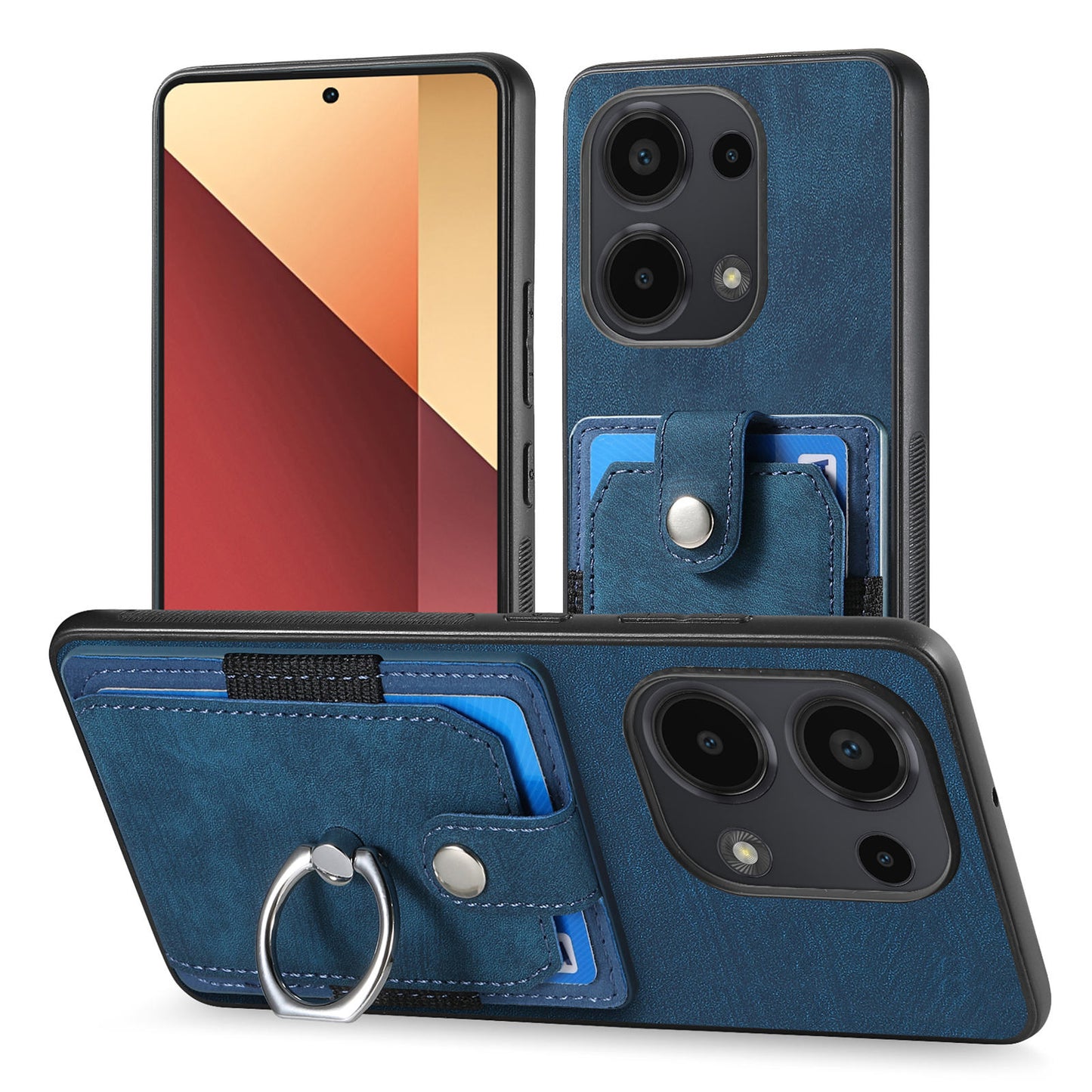 D2 for Xiaomi Redmi Note 13 Pro 4G / Poco M6 Pro 4G Case Card Slots Retro PU+TPU Cover with Kickstand - Blue