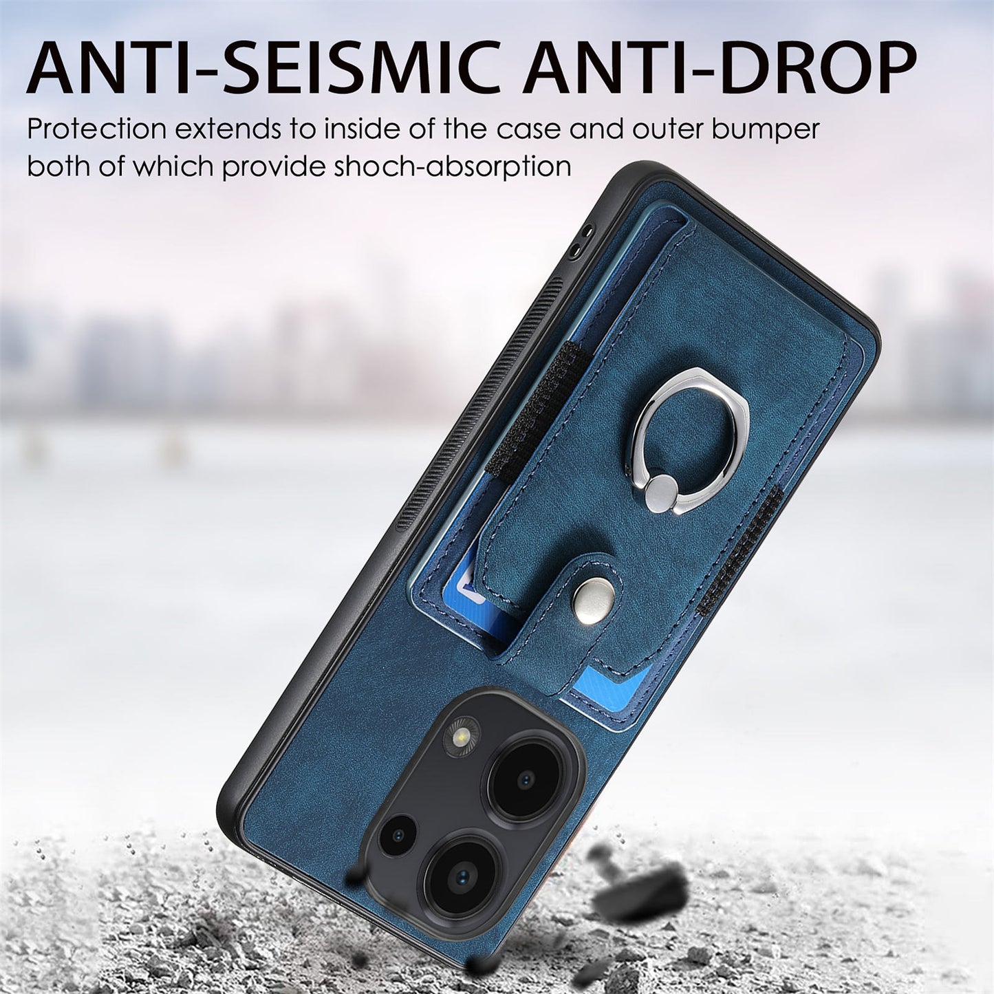 D2 for Xiaomi Redmi Note 13 Pro 4G / Poco M6 Pro 4G Case Card Slots Retro PU+TPU Cover with Kickstand - Blue