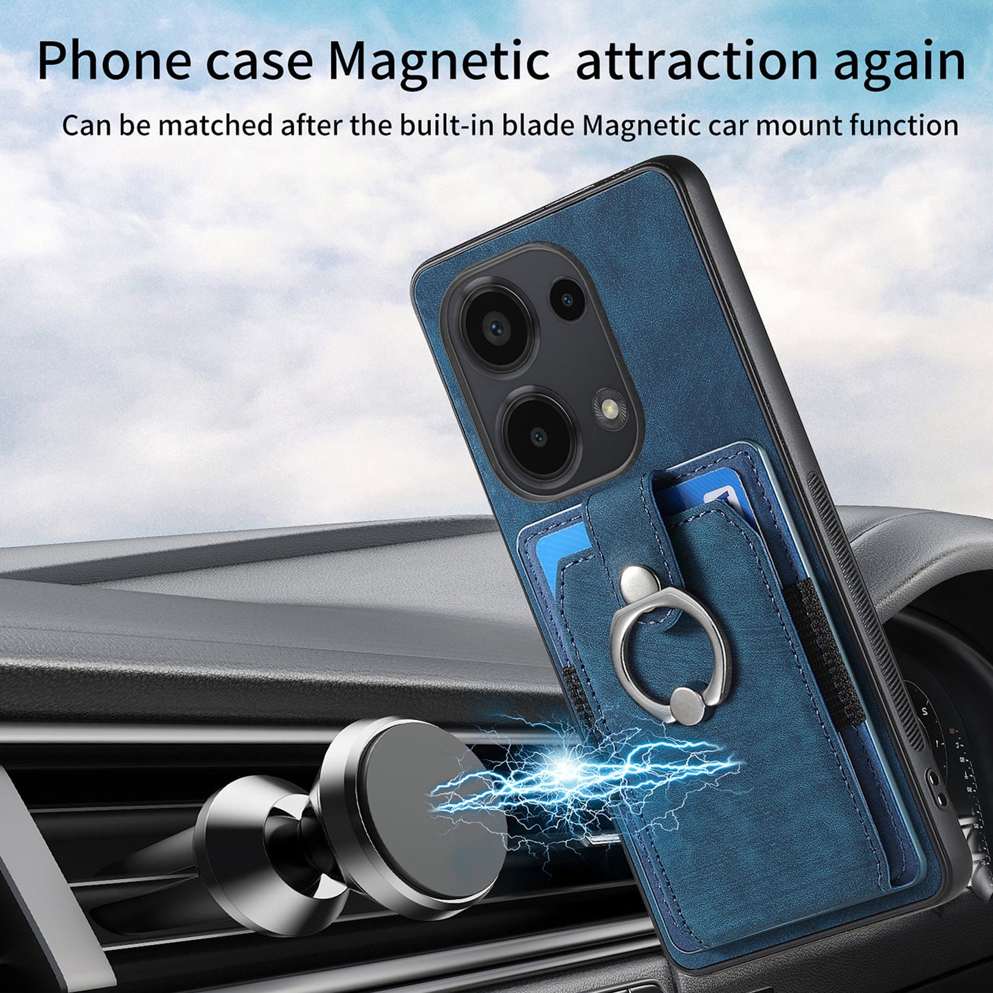 D2 for Xiaomi Redmi Note 13 Pro 4G / Poco M6 Pro 4G Case Card Slots Retro PU+TPU Cover with Kickstand - Blue