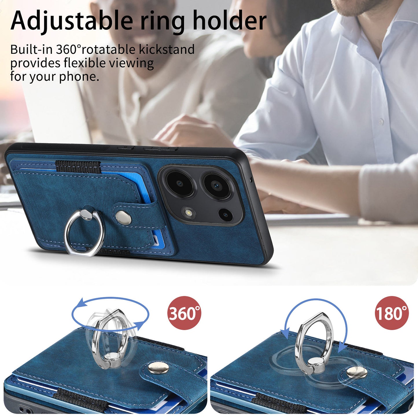 D2 for Xiaomi Redmi Note 13 Pro 4G / Poco M6 Pro 4G Case Card Slots Retro PU+TPU Cover with Kickstand - Blue