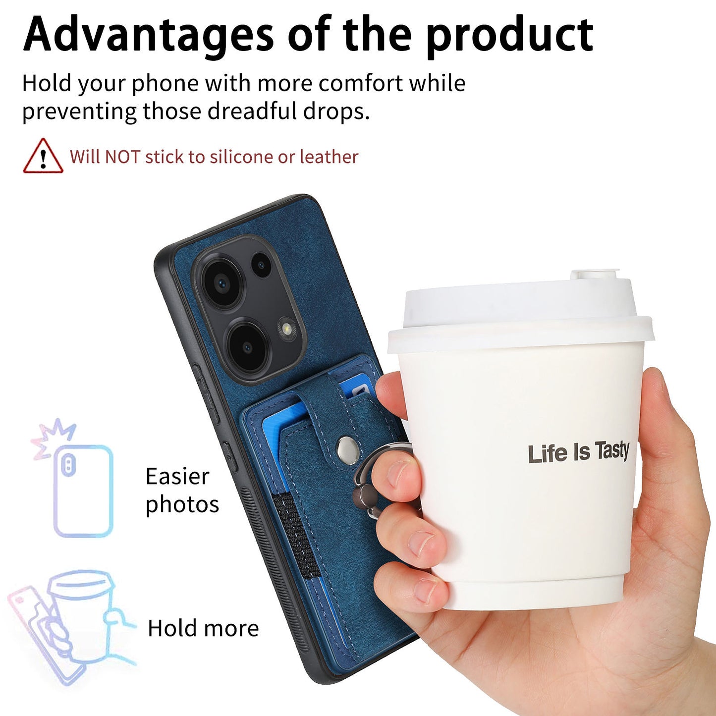 D2 for Xiaomi Redmi Note 13 Pro 4G / Poco M6 Pro 4G Case Card Slots Retro PU+TPU Cover with Kickstand - Blue