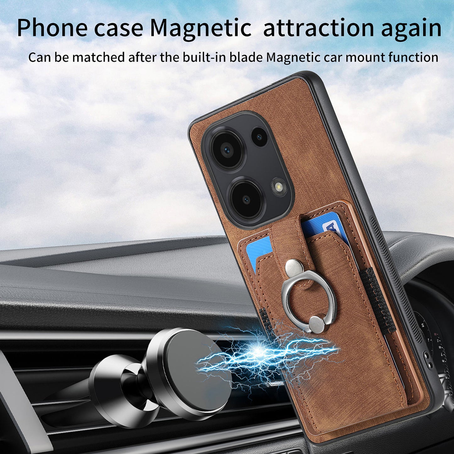 D2 for Xiaomi Redmi Note 13 Pro 4G / Poco M6 Pro 4G Case Card Slots Retro PU+TPU Cover with Kickstand - Brown