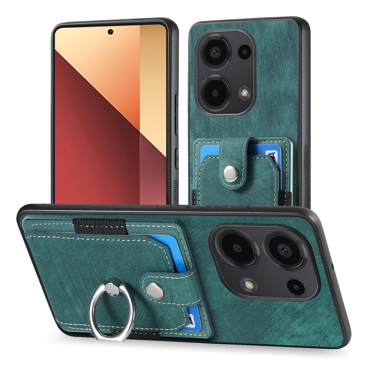 D2 for Xiaomi Redmi Note 13 Pro 4G / Poco M6 Pro 4G Case Card Slots Retro PU+TPU Cover with Kickstand - Green