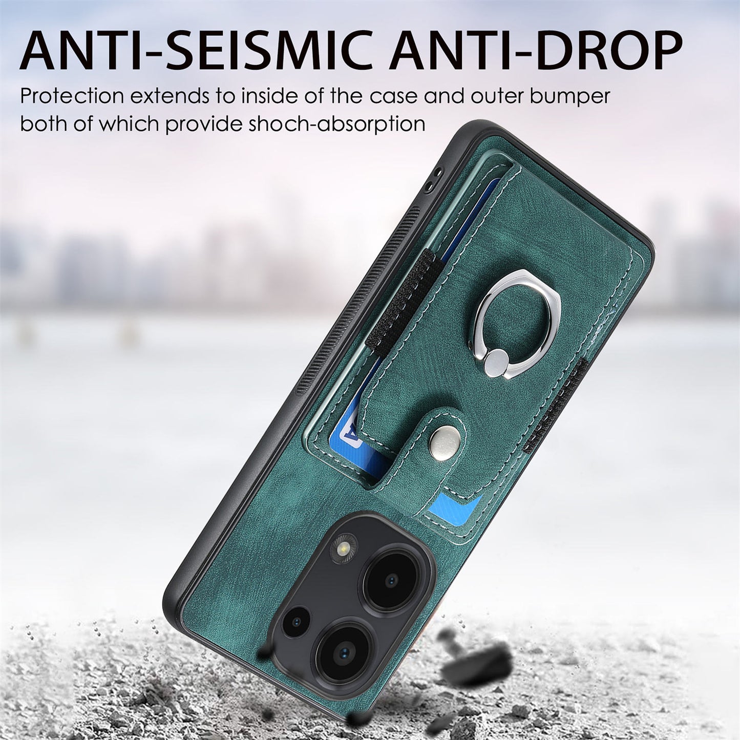 D2 for Xiaomi Redmi Note 13 Pro 4G / Poco M6 Pro 4G Case Card Slots Retro PU+TPU Cover with Kickstand - Green