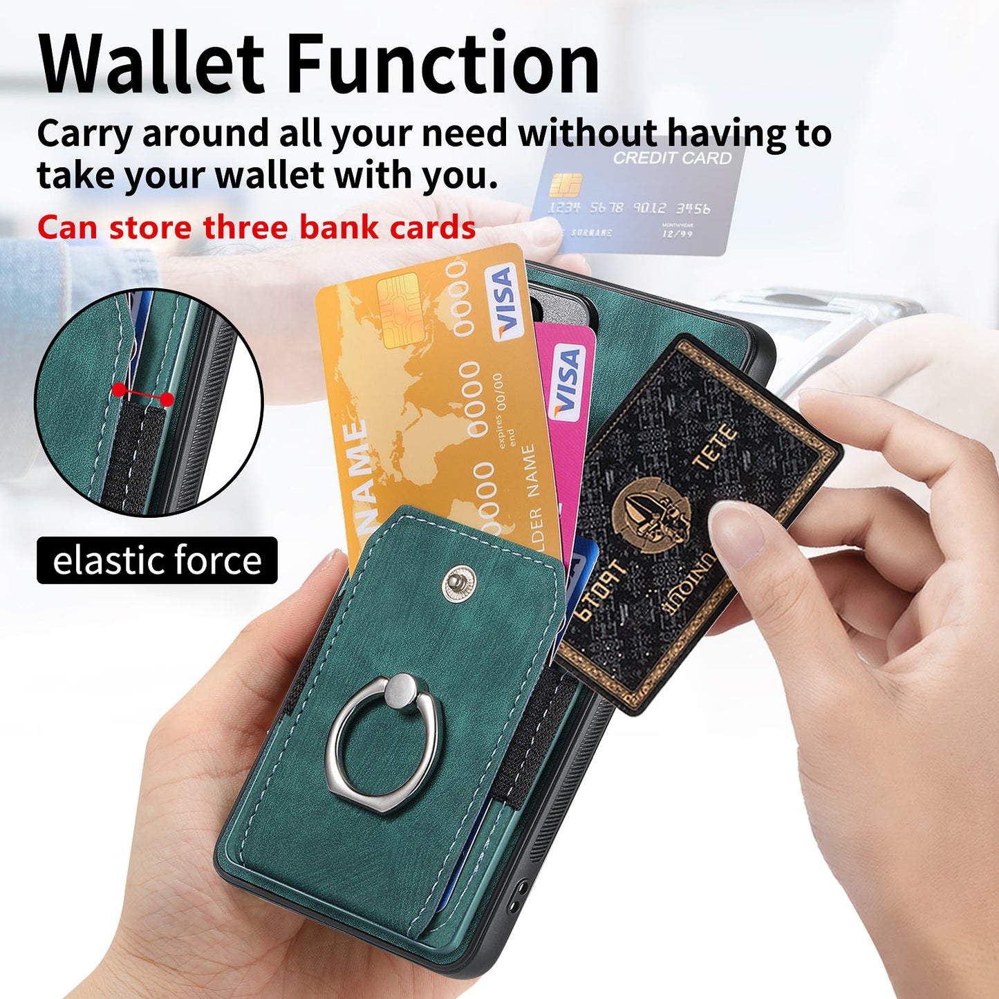 D2 for Xiaomi Redmi Note 13 Pro 4G / Poco M6 Pro 4G Case Card Slots Retro PU+TPU Cover with Kickstand - Green