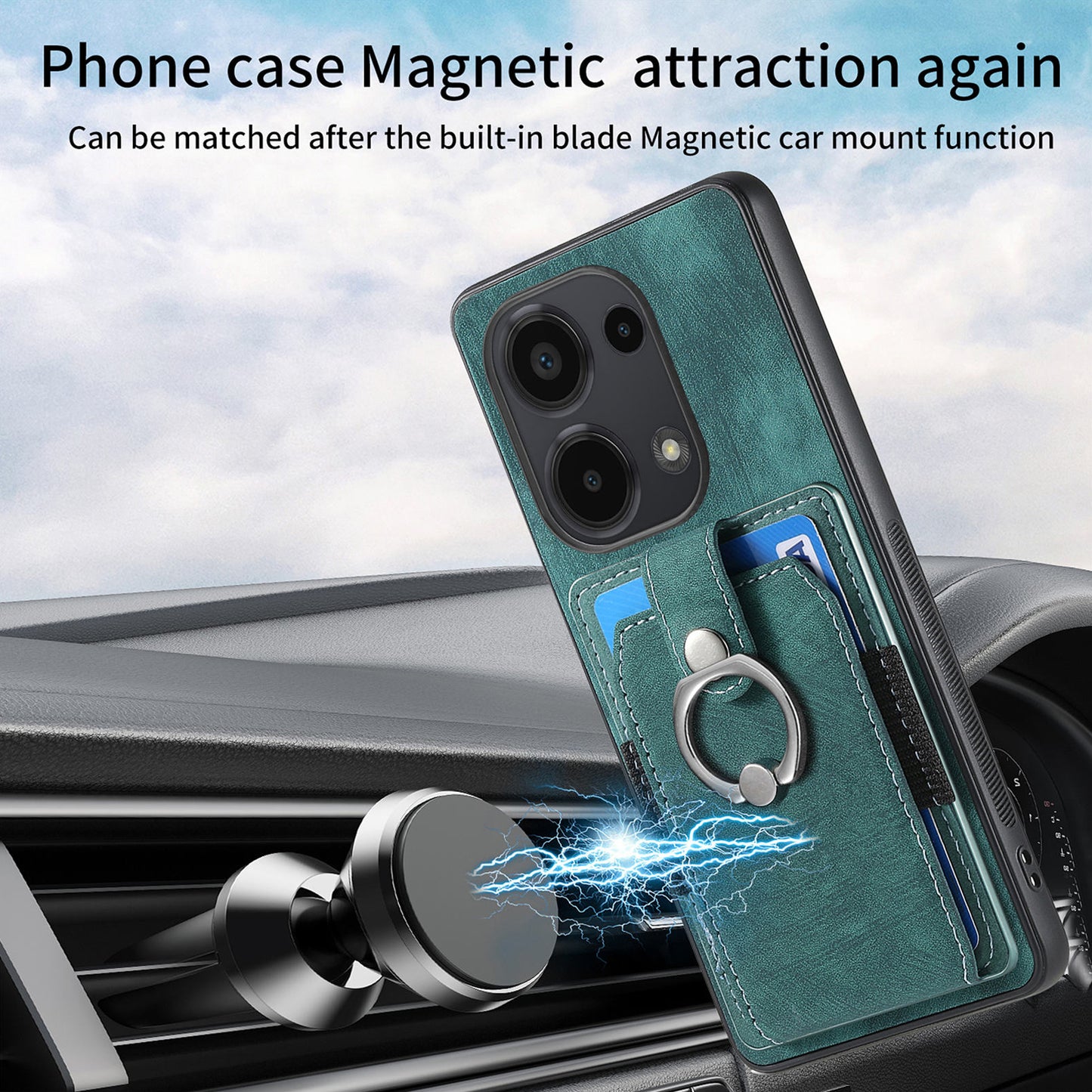 D2 for Xiaomi Redmi Note 13 Pro 4G / Poco M6 Pro 4G Case Card Slots Retro PU+TPU Cover with Kickstand - Green