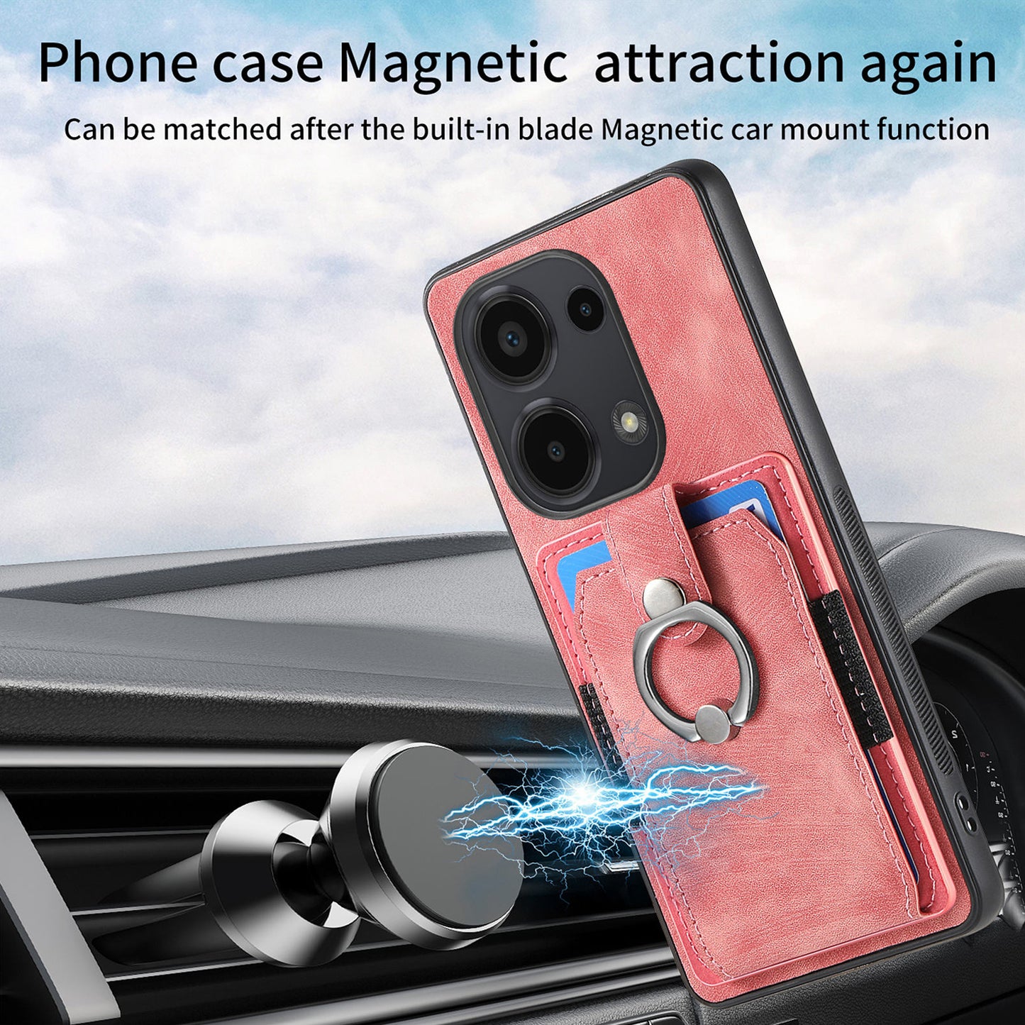 D2 for Xiaomi Redmi Note 13 Pro 4G / Poco M6 Pro 4G Case Card Slots Retro PU+TPU Cover with Kickstand - Pink