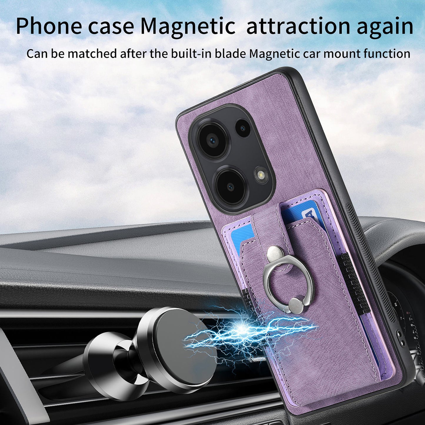 D2 for Xiaomi Redmi Note 13 Pro 4G / Poco M6 Pro 4G Case Card Slots Retro PU+TPU Cover with Kickstand - Purple