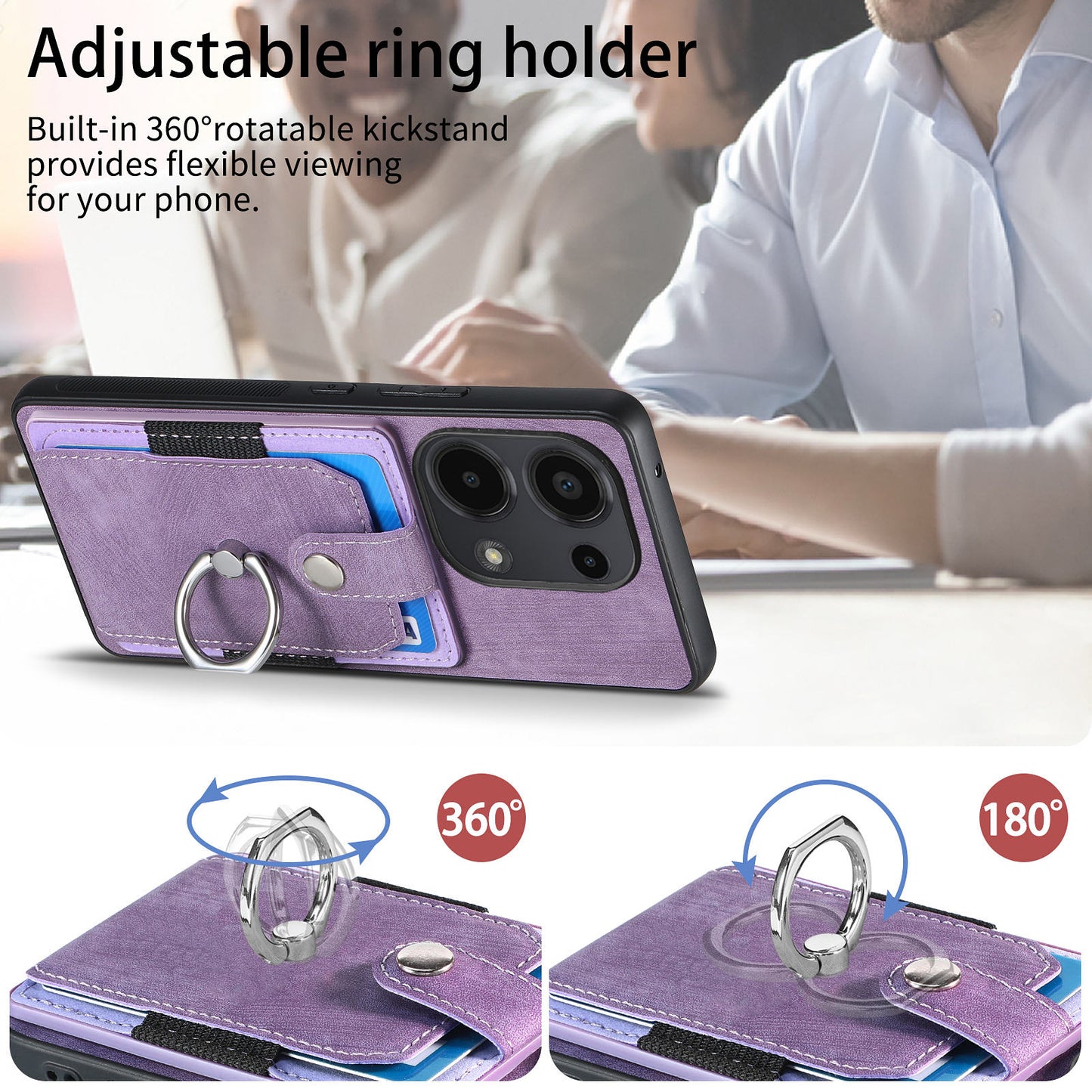 D2 for Xiaomi Redmi Note 13 Pro 4G / Poco M6 Pro 4G Case Card Slots Retro PU+TPU Cover with Kickstand - Purple