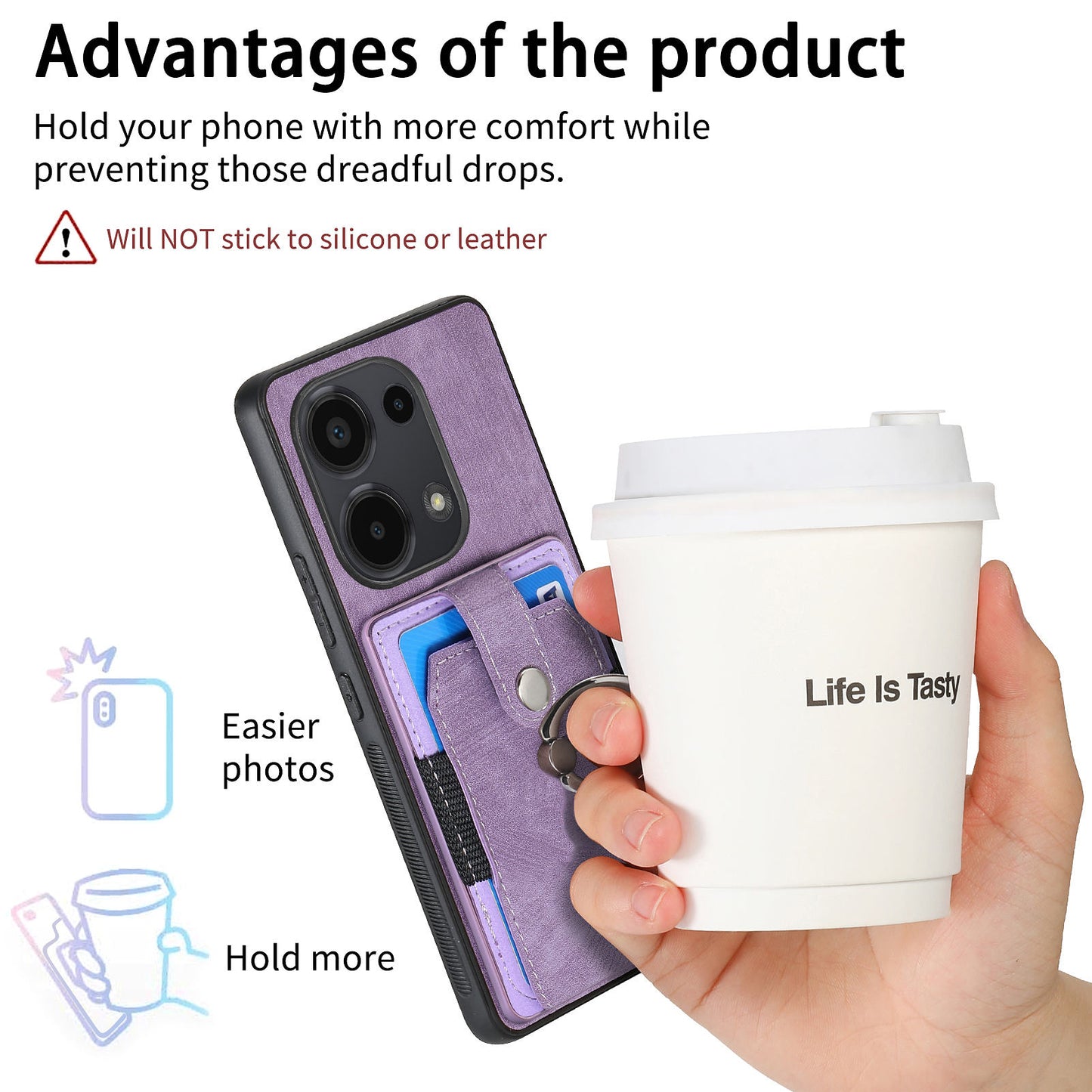 D2 for Xiaomi Redmi Note 13 Pro 4G / Poco M6 Pro 4G Case Card Slots Retro PU+TPU Cover with Kickstand - Purple