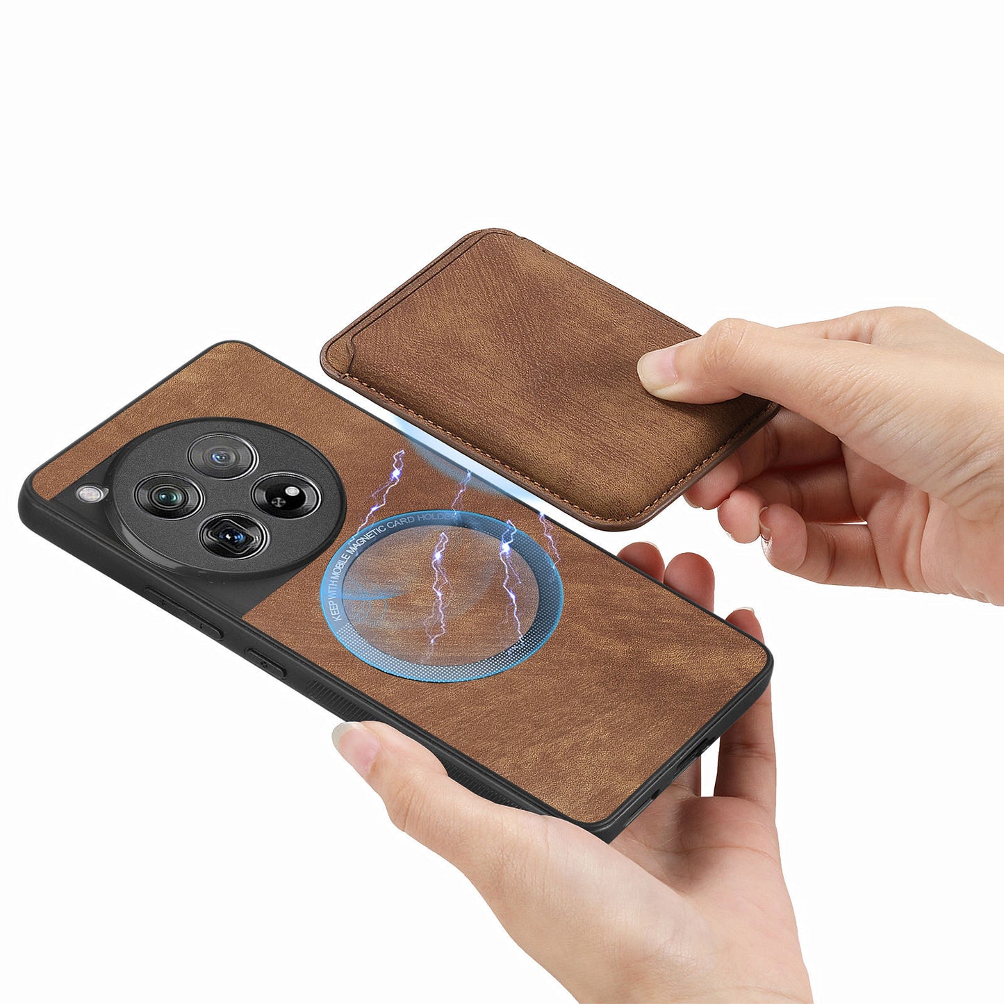 D12 For OnePlus 12 5G Case Vintage PU Leather+TPU Phone Cover with Magnetic Card Slot - Brown