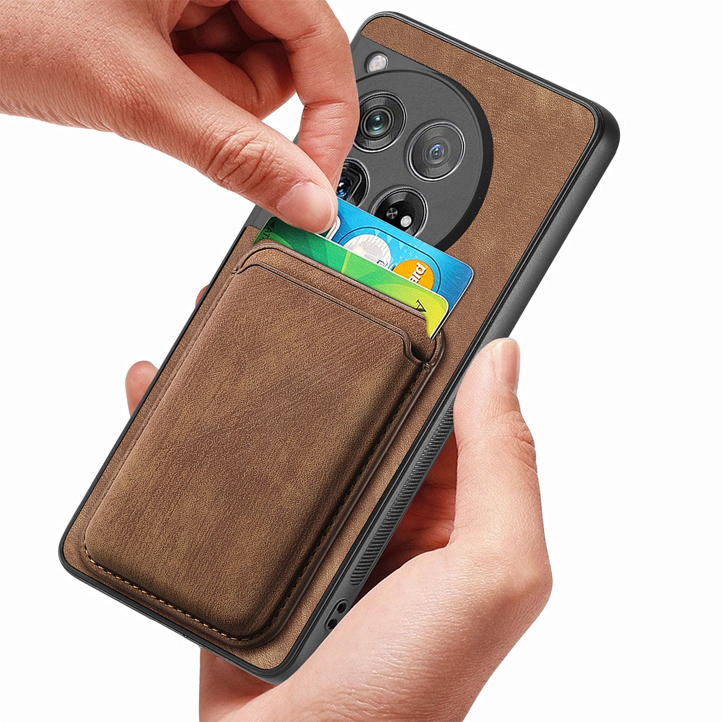 D12 For OnePlus 12 5G Case Vintage PU Leather+TPU Phone Cover with Magnetic Card Slot - Brown