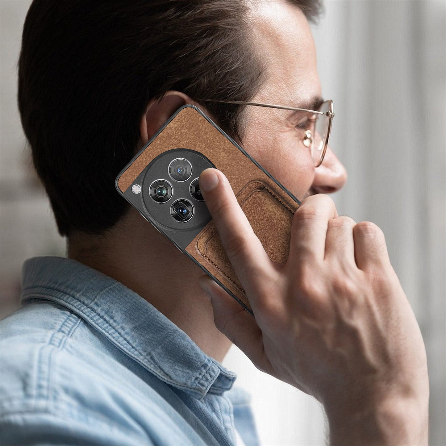 D12 For OnePlus 12 5G Case Vintage PU Leather+TPU Phone Cover with Magnetic Card Slot - Brown