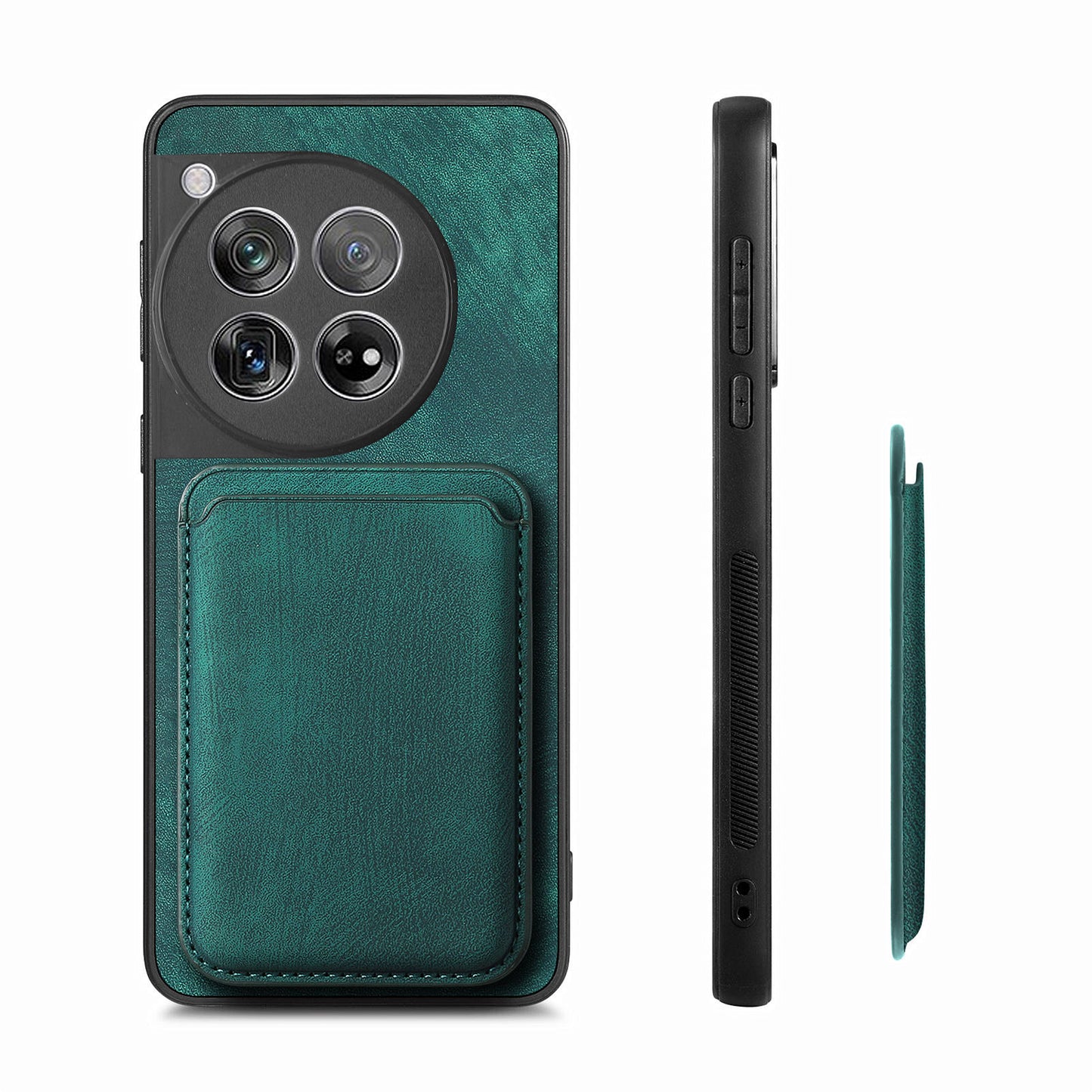 D12 For OnePlus 12 5G Case Vintage PU Leather+TPU Phone Cover with Magnetic Card Slot - Green