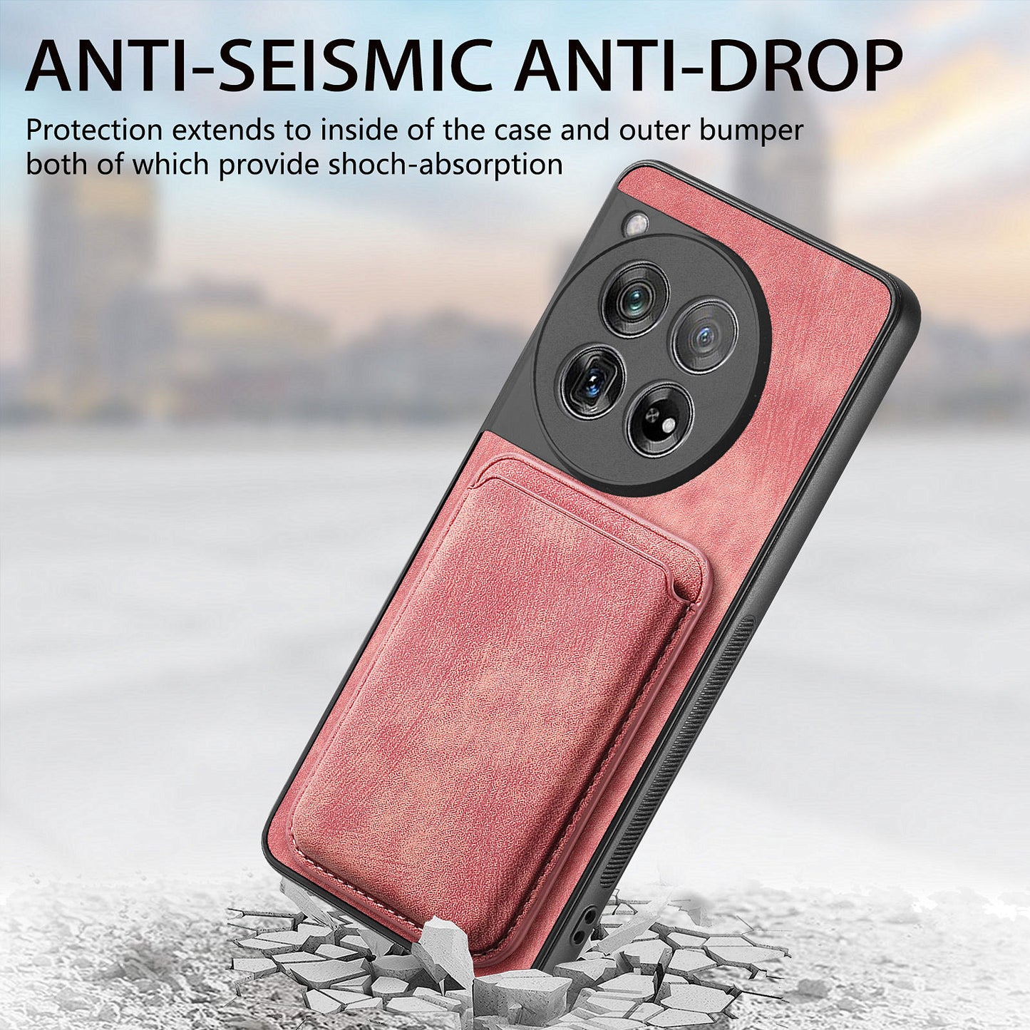 D12 For OnePlus 12 5G Case Vintage PU Leather+TPU Phone Cover with Magnetic Card Slot - Pink