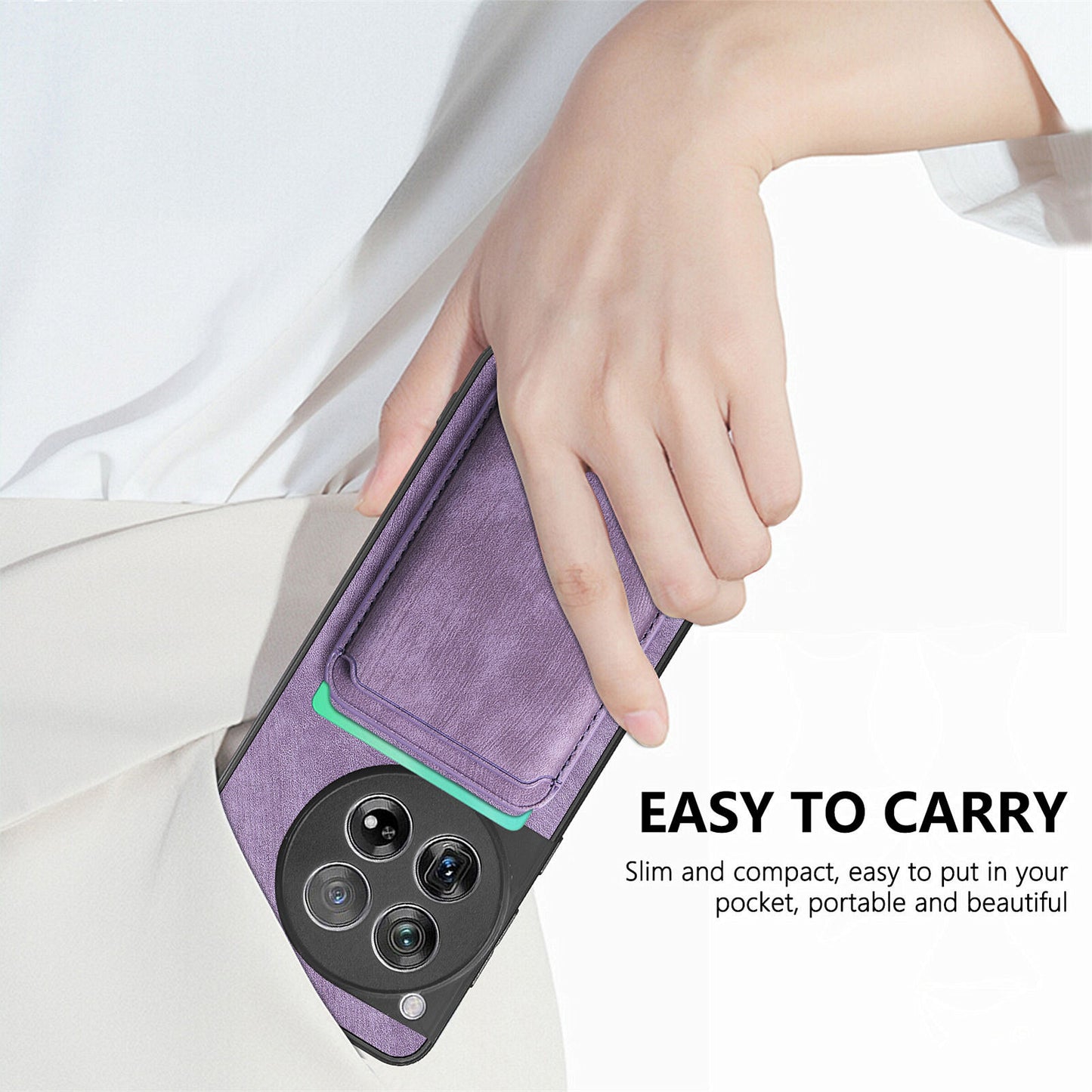 D12 For OnePlus 12 5G Case Vintage PU Leather+TPU Phone Cover with Magnetic Card Slot - Purple