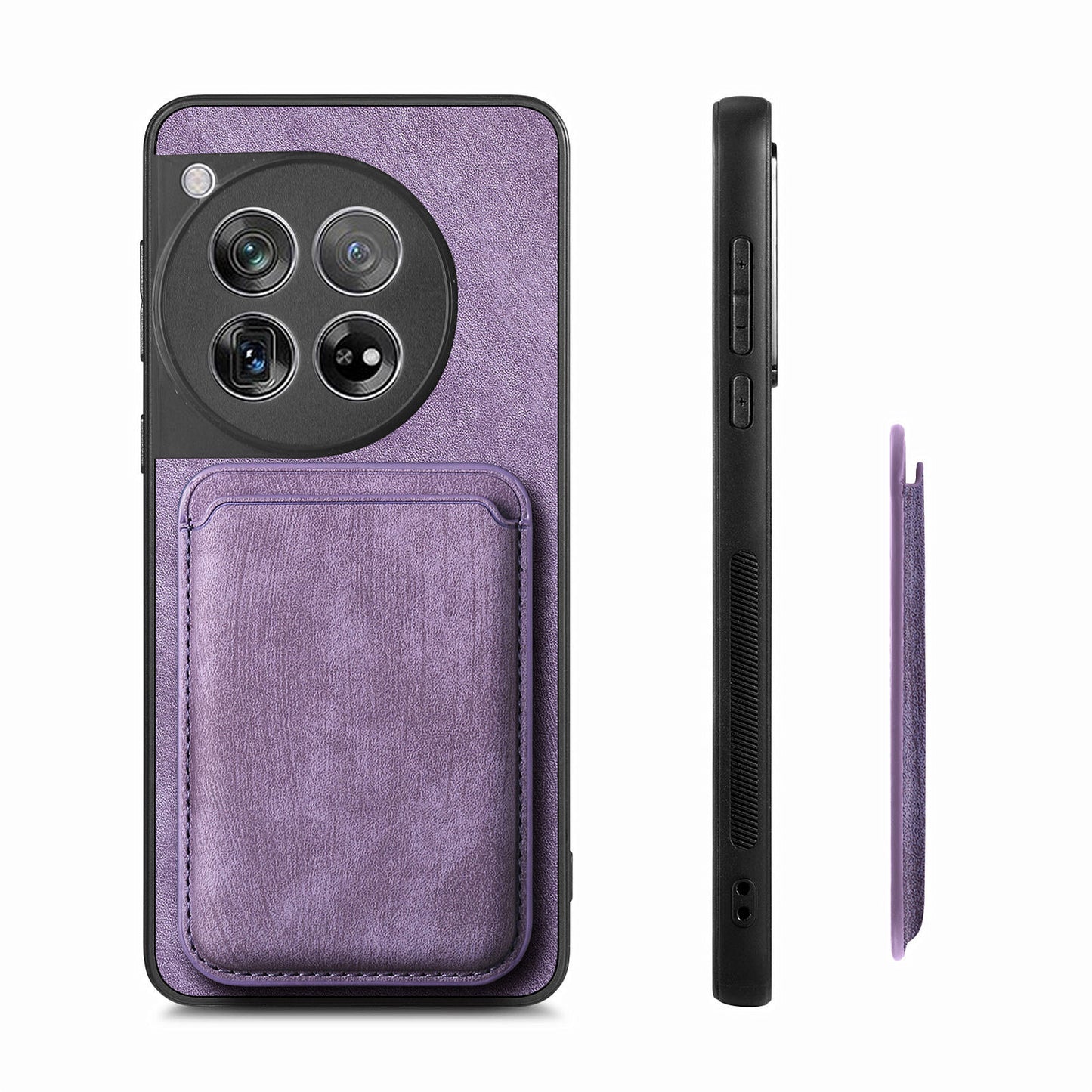 D12 For OnePlus 12 5G Case Vintage PU Leather+TPU Phone Cover with Magnetic Card Slot - Purple