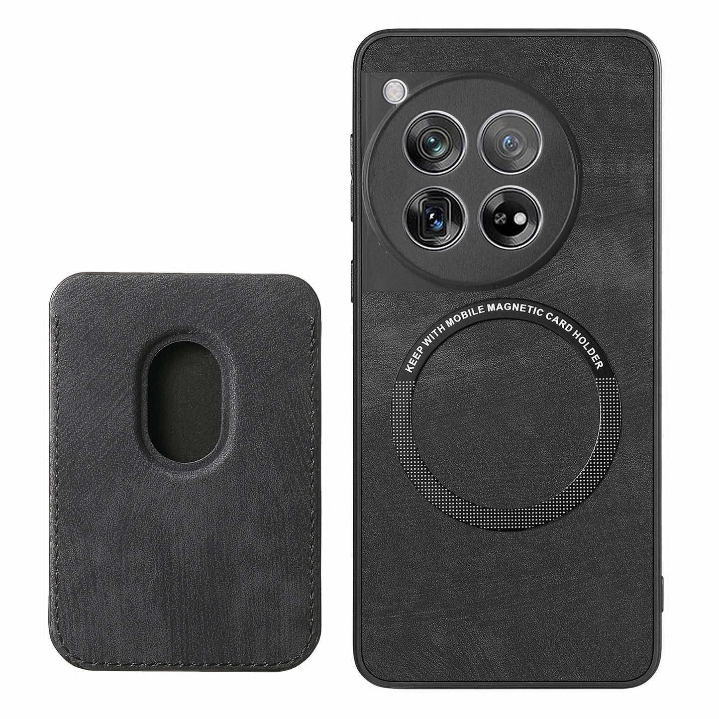 D12 For OnePlus 12 5G Case Vintage PU Leather+TPU Phone Cover with Magnetic Card Slot - Black