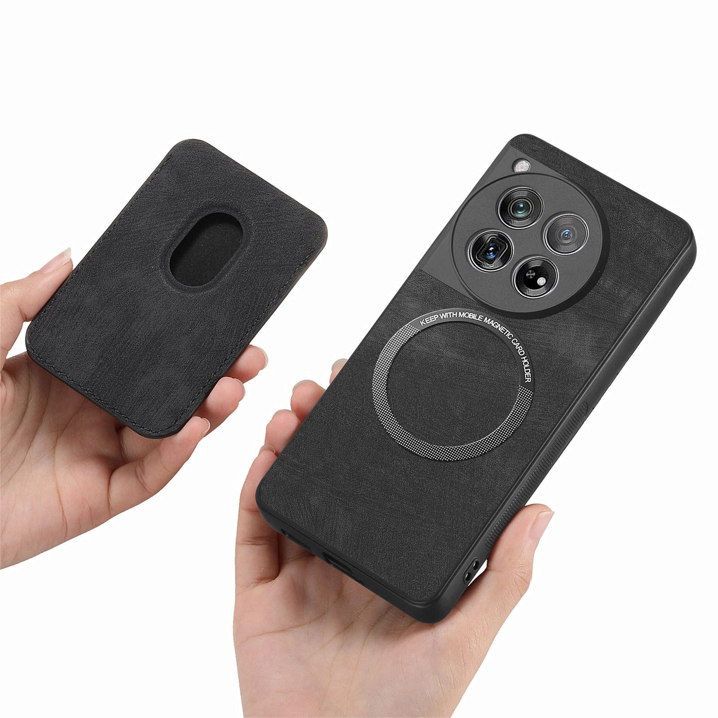 D12 For OnePlus 12 5G Case Vintage PU Leather+TPU Phone Cover with Magnetic Card Slot - Black