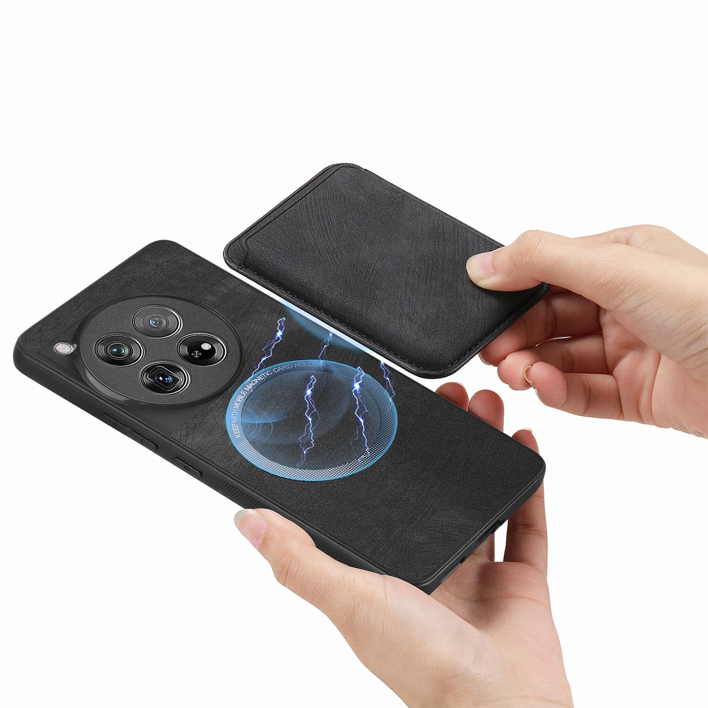 D12 For OnePlus 12 5G Case Vintage PU Leather+TPU Phone Cover with Magnetic Card Slot - Black