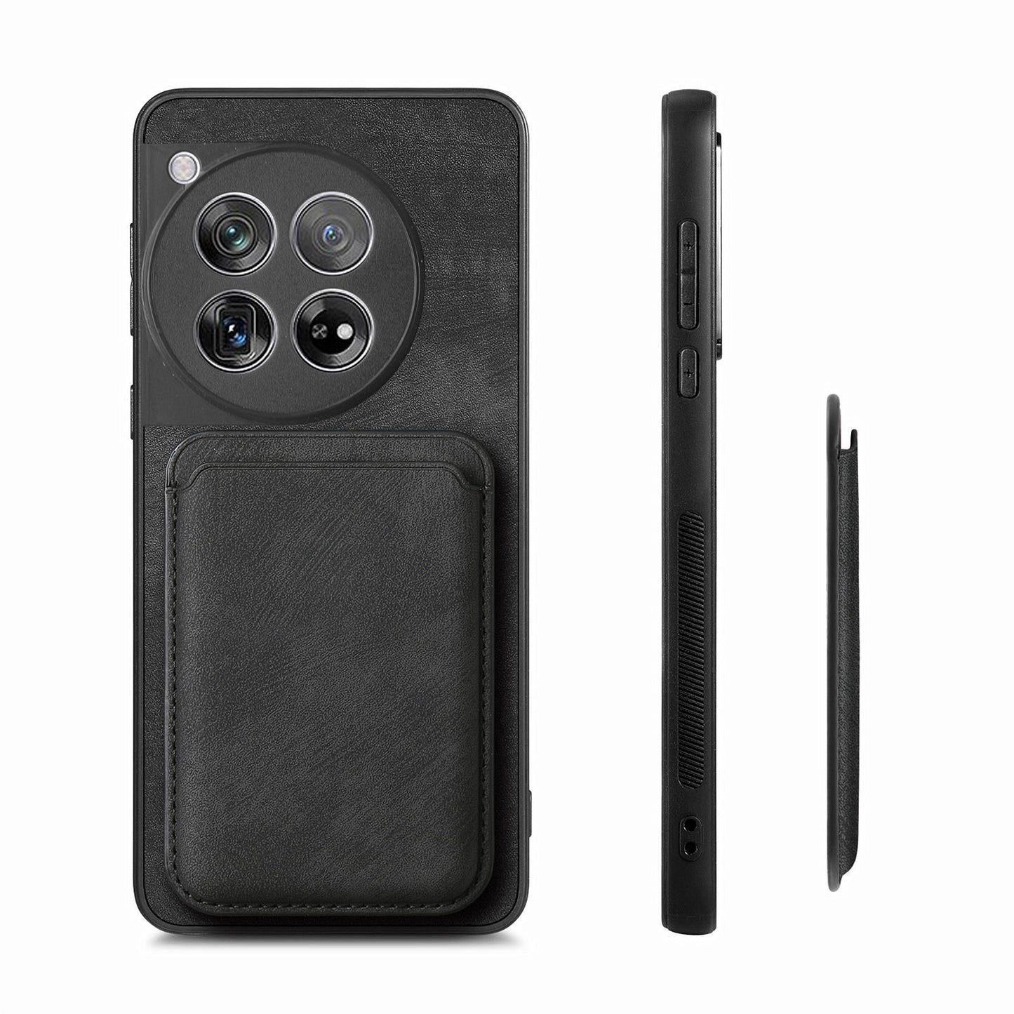 D12 For OnePlus 12 5G Case Vintage PU Leather+TPU Phone Cover with Magnetic Card Slot - Black