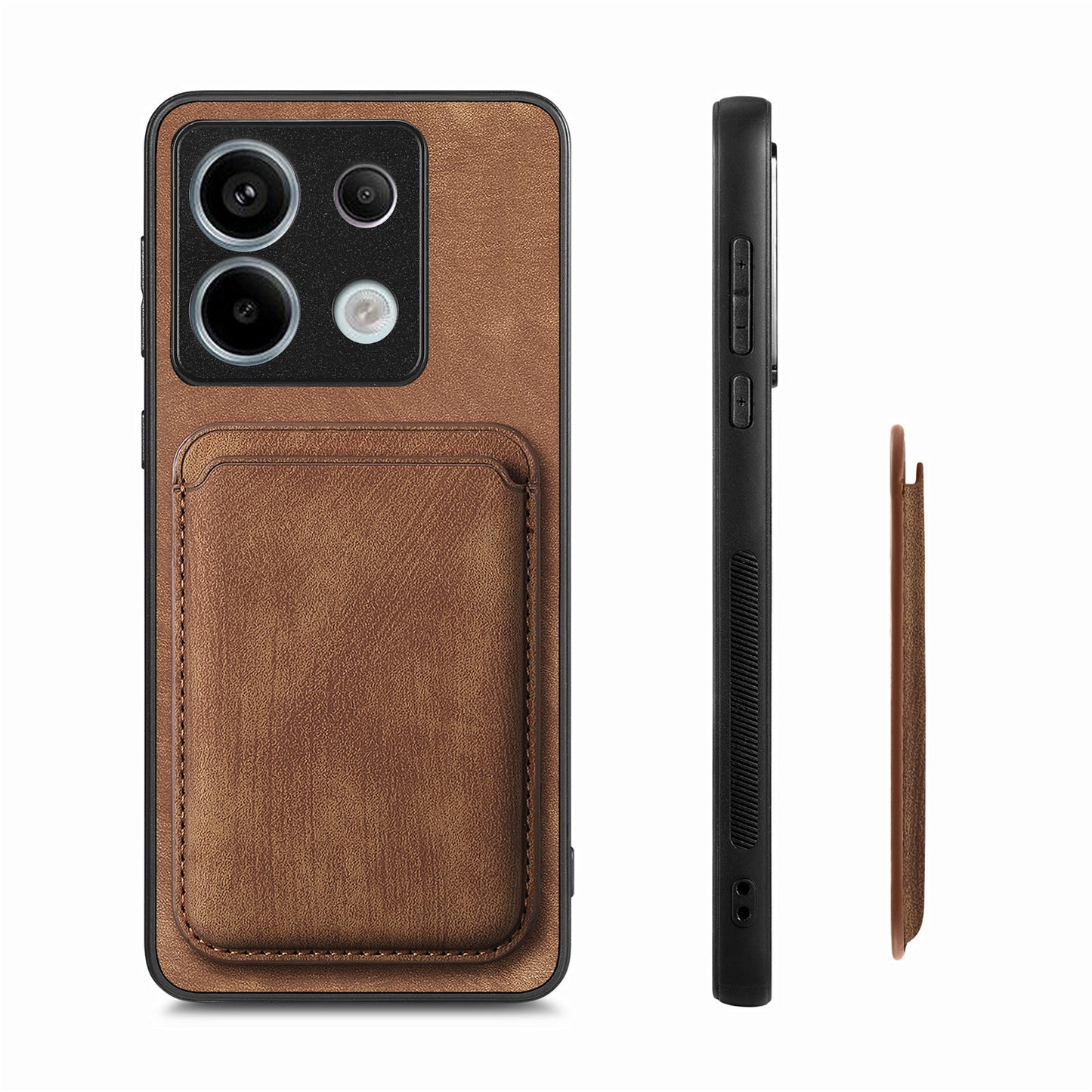 D12 For Xiaomi Redmi Note 13 Pro 5G / Poco X6 5G Magnetic Card Holder Case Vintage Phone Leather Cover - Brown