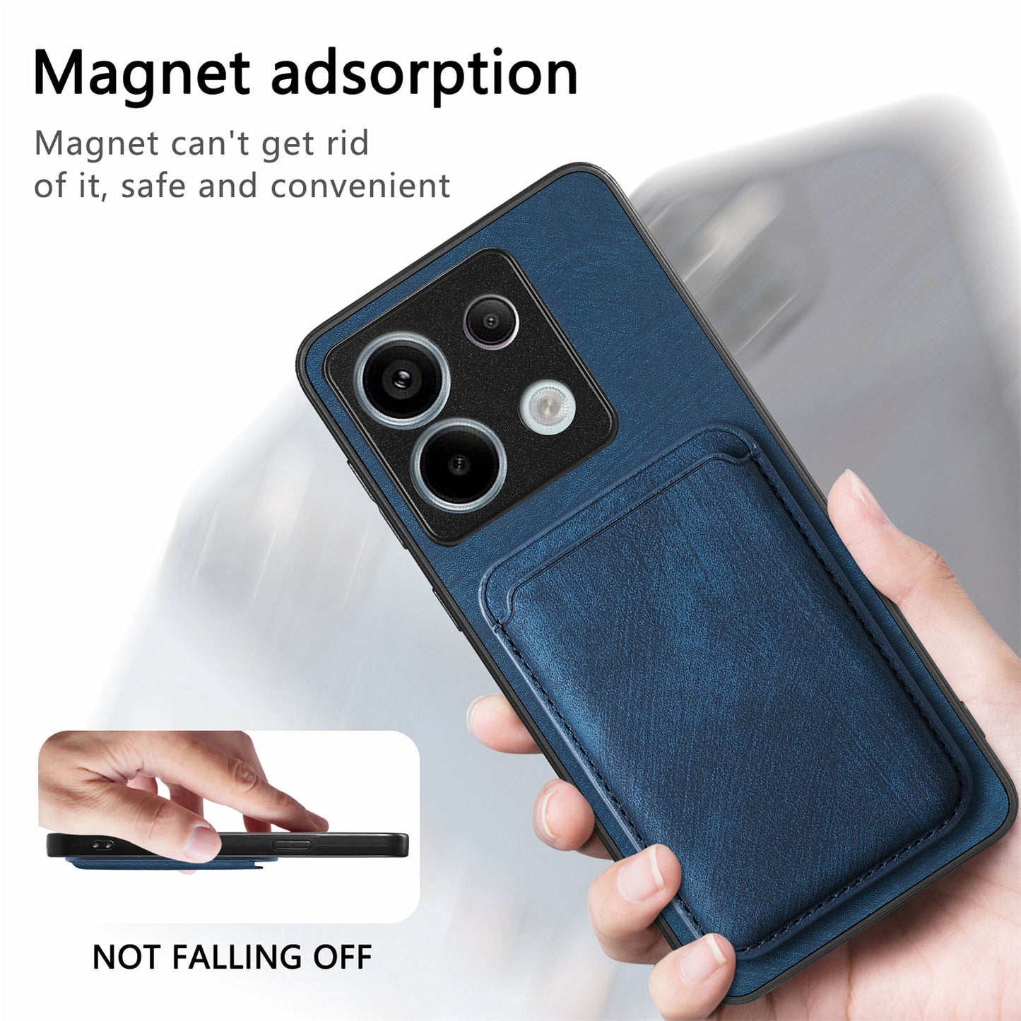 D12 For Xiaomi Redmi Note 13 Pro 5G / Poco X6 5G Magnetic Card Holder Case Vintage Phone Leather Cover - Blue