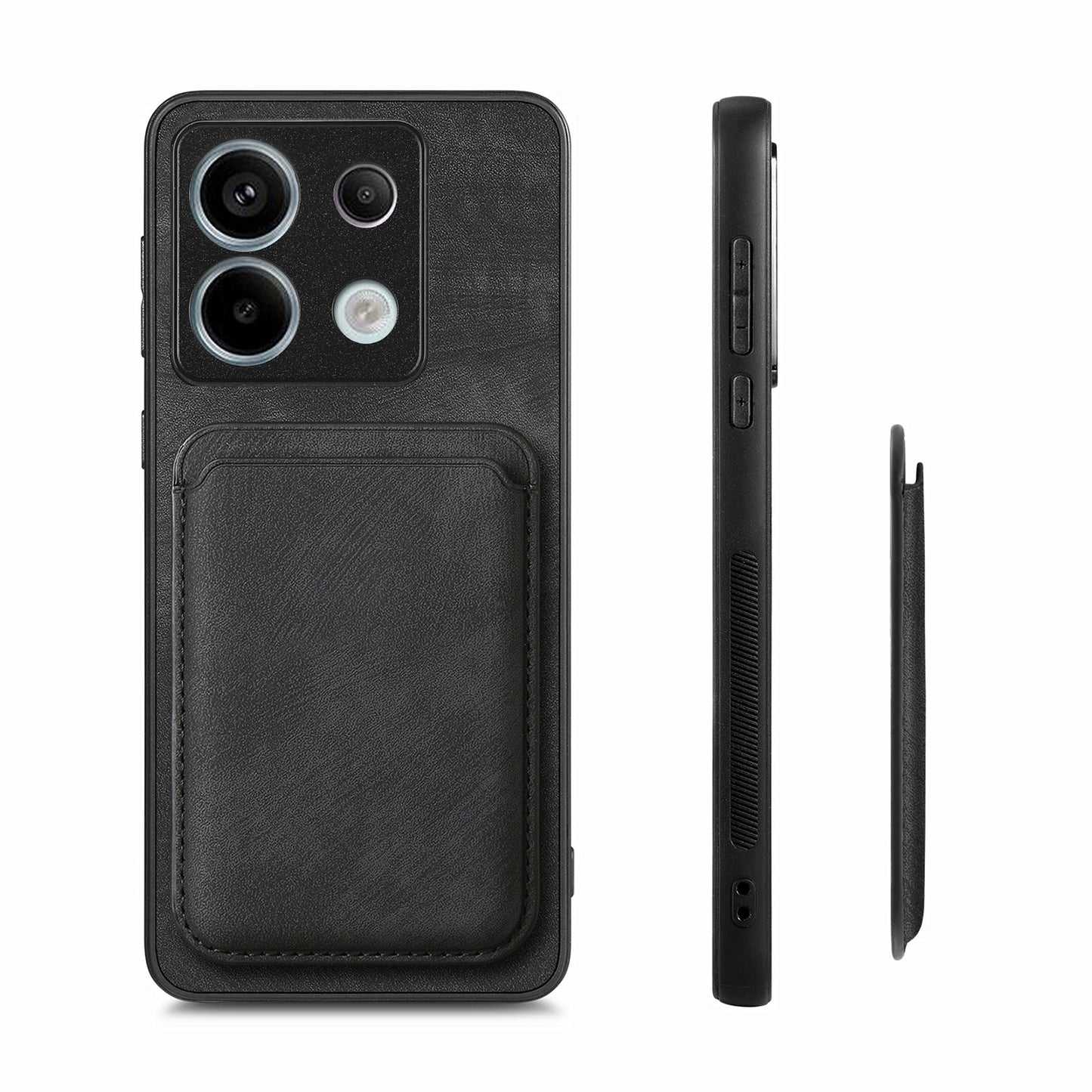 D12 For Xiaomi Redmi Note 13 Pro 5G / Poco X6 5G Magnetic Card Holder Case Vintage Phone Leather Cover - Black
