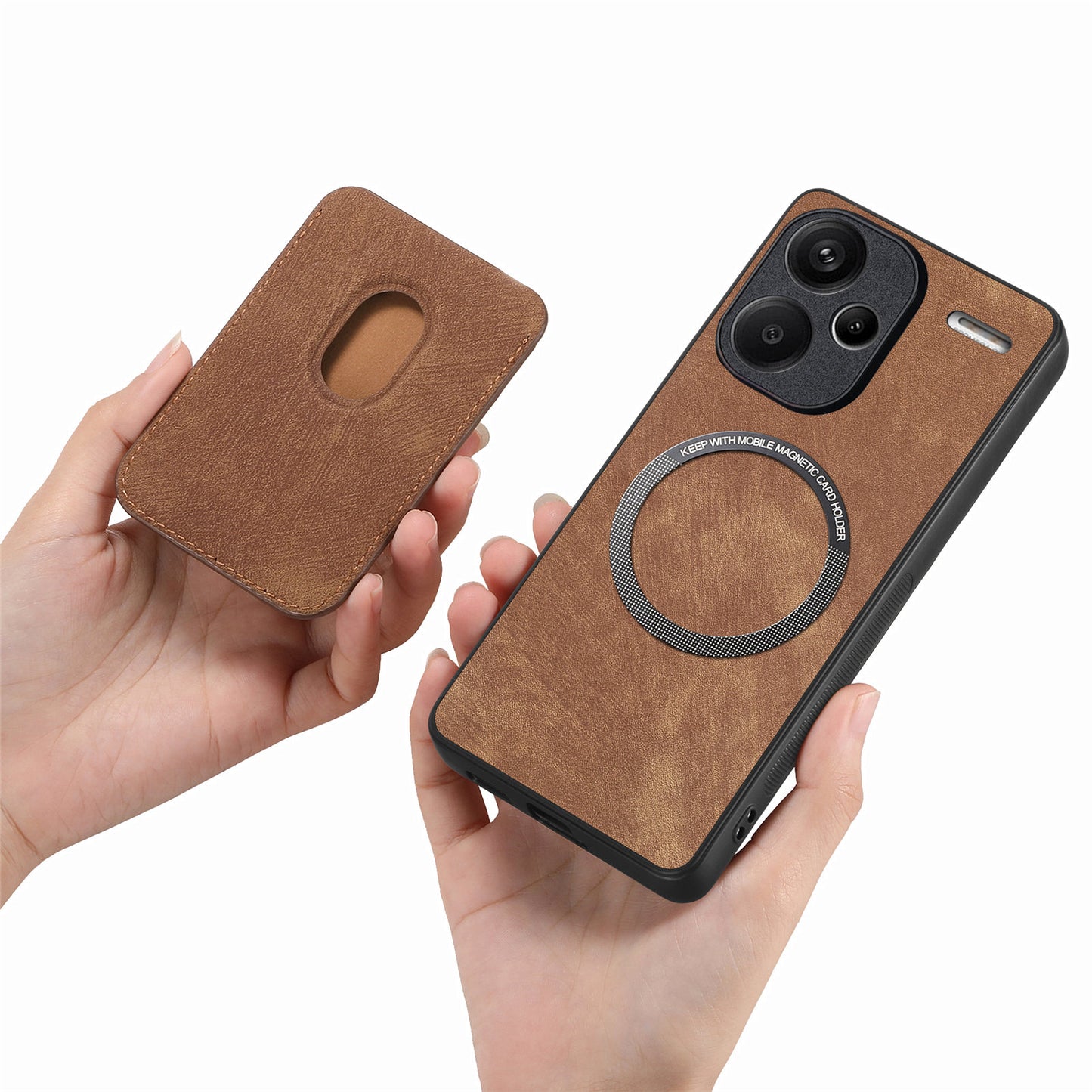 D12 For Xiaomi Redmi Note 13 Pro+ 5G Case Leather Vintage Phone Cover with Magnetic Card Holder - Brown