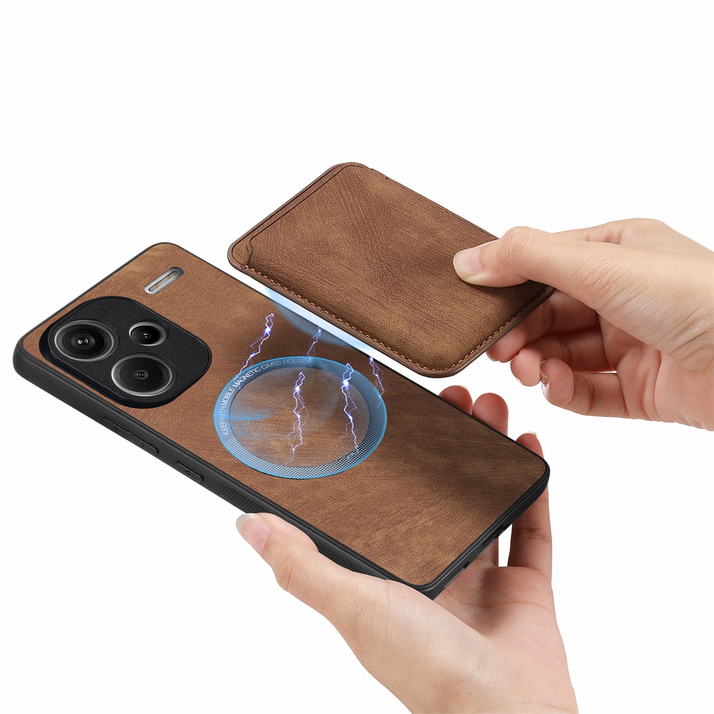 D12 For Xiaomi Redmi Note 13 Pro+ 5G Case Leather Vintage Phone Cover with Magnetic Card Holder - Brown