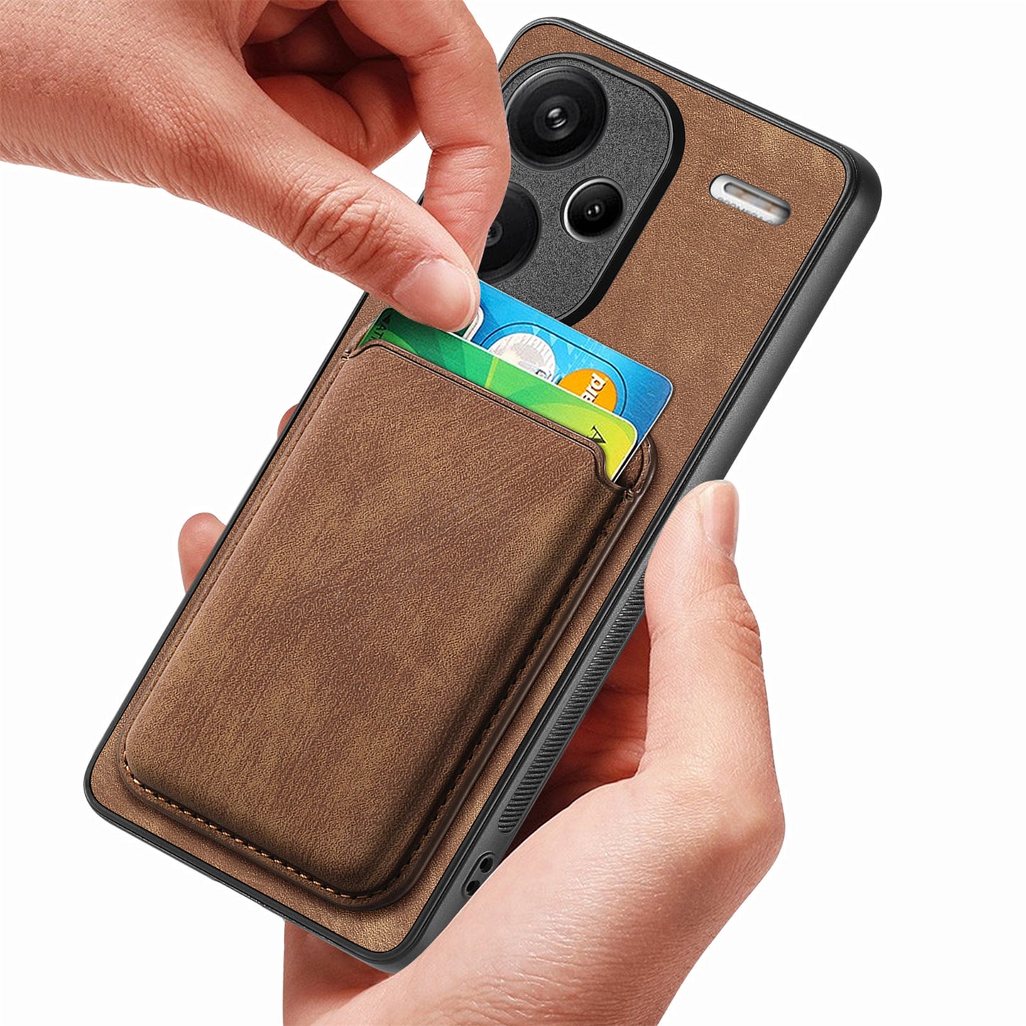D12 For Xiaomi Redmi Note 13 Pro+ 5G Case Leather Vintage Phone Cover with Magnetic Card Holder - Brown